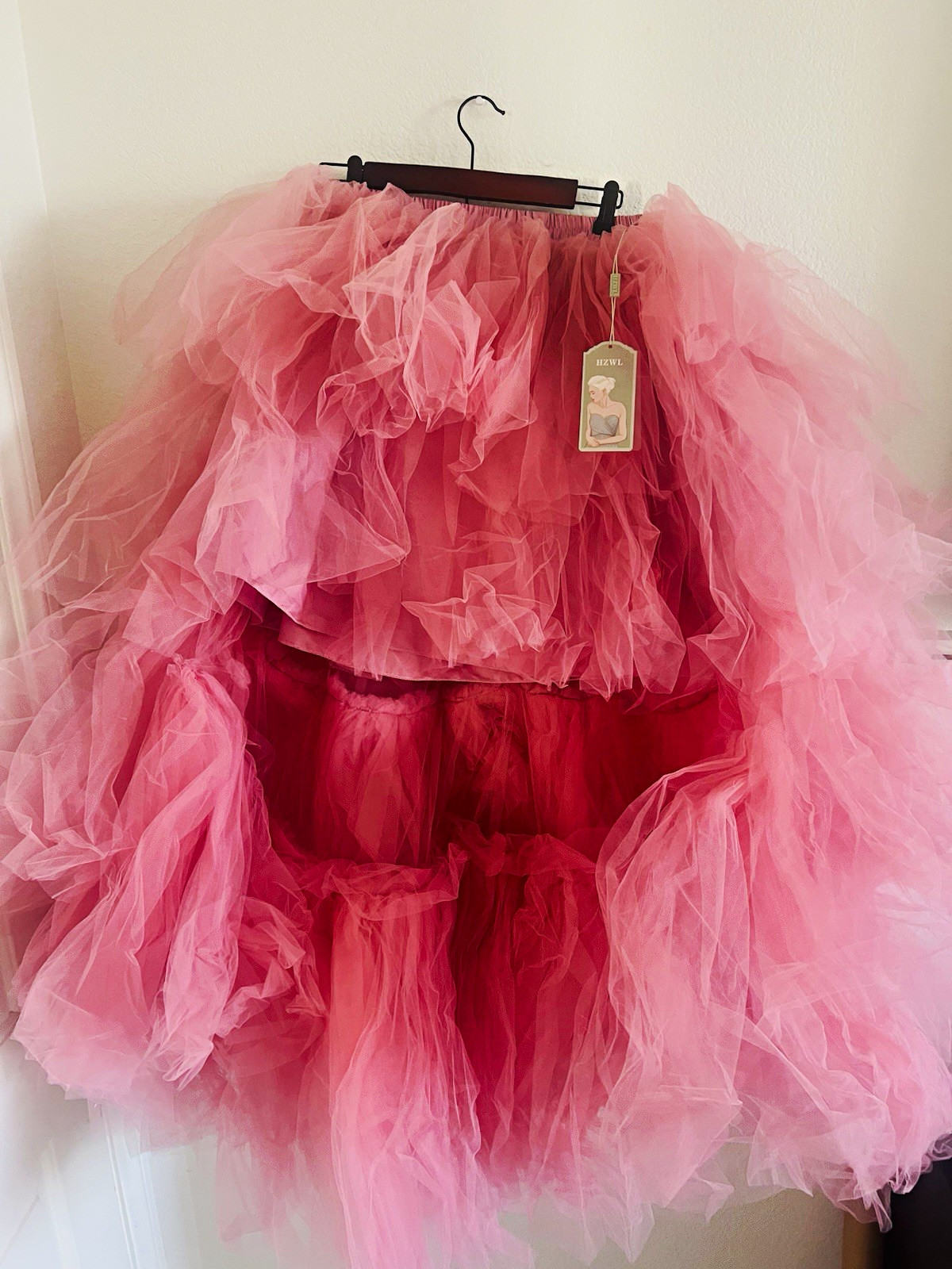 HZWL Pink Tulle Petticoat Underskirt Skirt, Regular XL, Tulle Fabric
