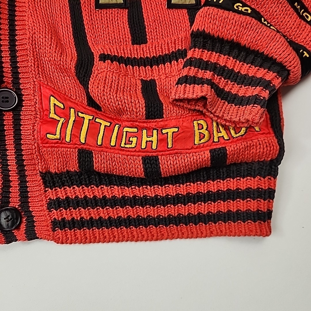 Vintage NO The JEANS REVOLT Red Embroidered funky Patched 80’s Cardigan LRG?