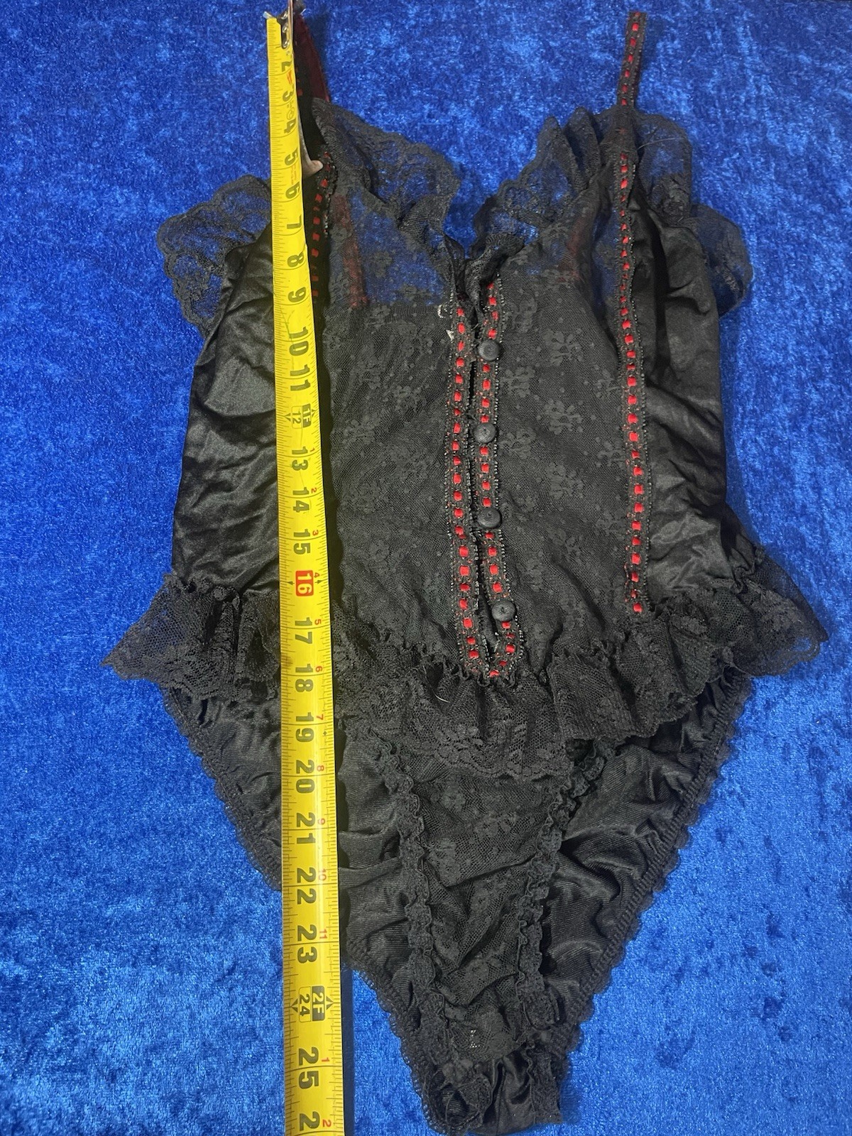 Vintage JCPenney Lingerie Black Lace Mesh Teddy Bodysuit Frilly Sissy Medium