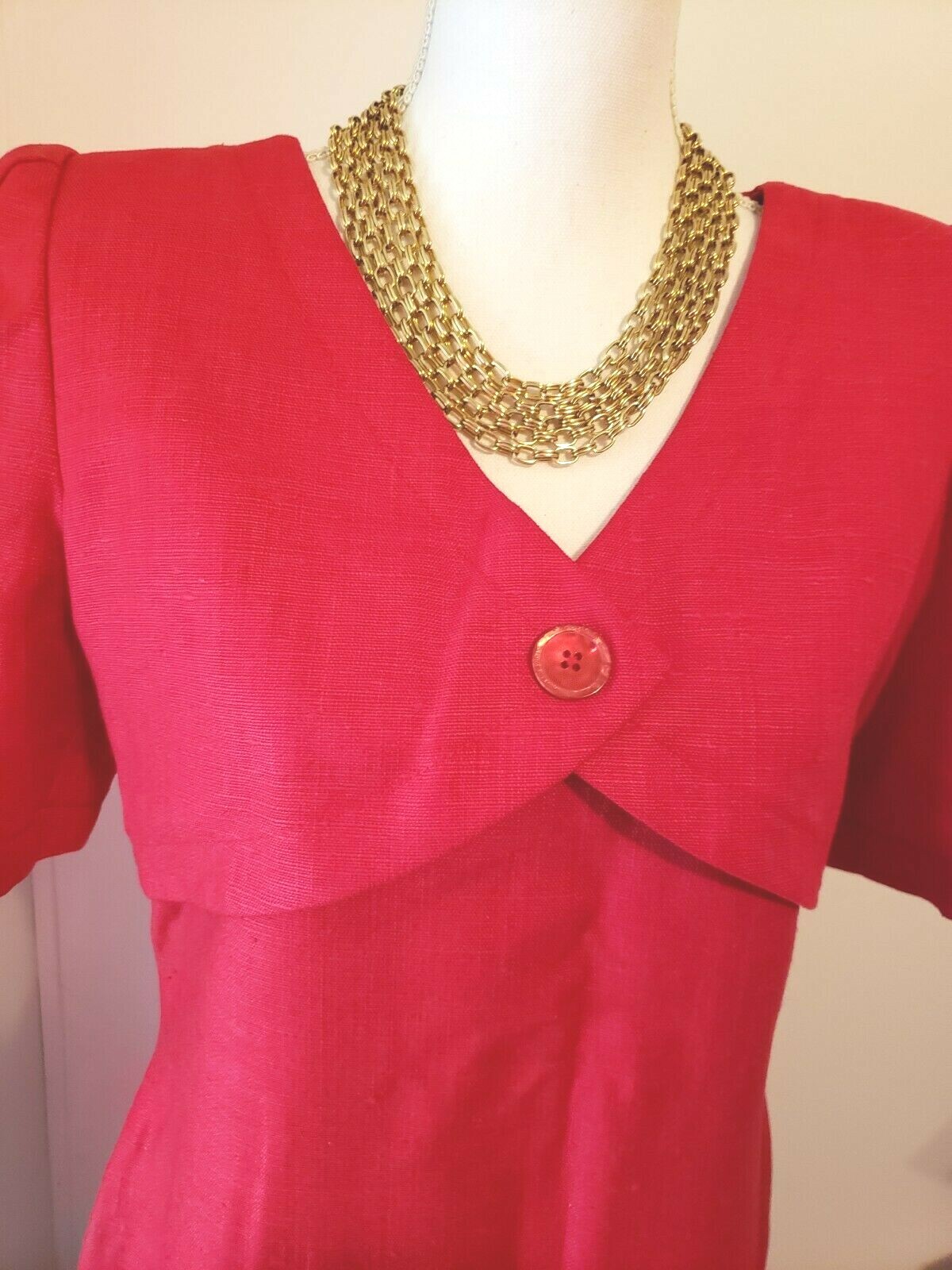 WILLIAM PEARSON Vintage Red Linen Lined Short Sleeve Sheath Dress Size 8/10