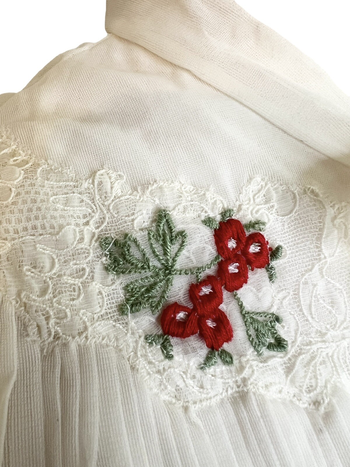 Vtg White Pleated Bed Jacket Floral Embroidered Coquette Sissy 50s 60s Housewife