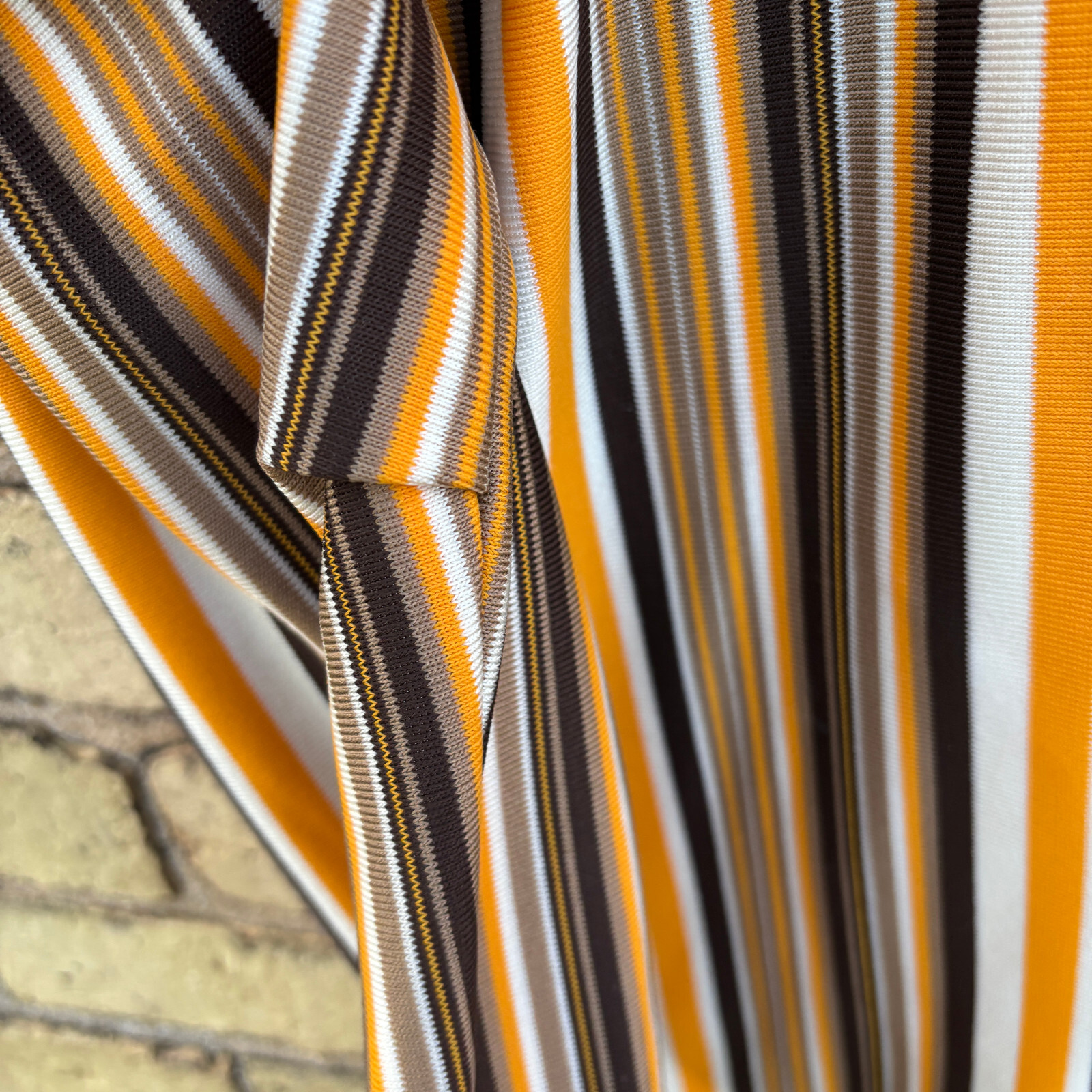 Vintage 1970s Striped Gold, Black & White Stripe V Neck Tunic Top 44 Carol Henry