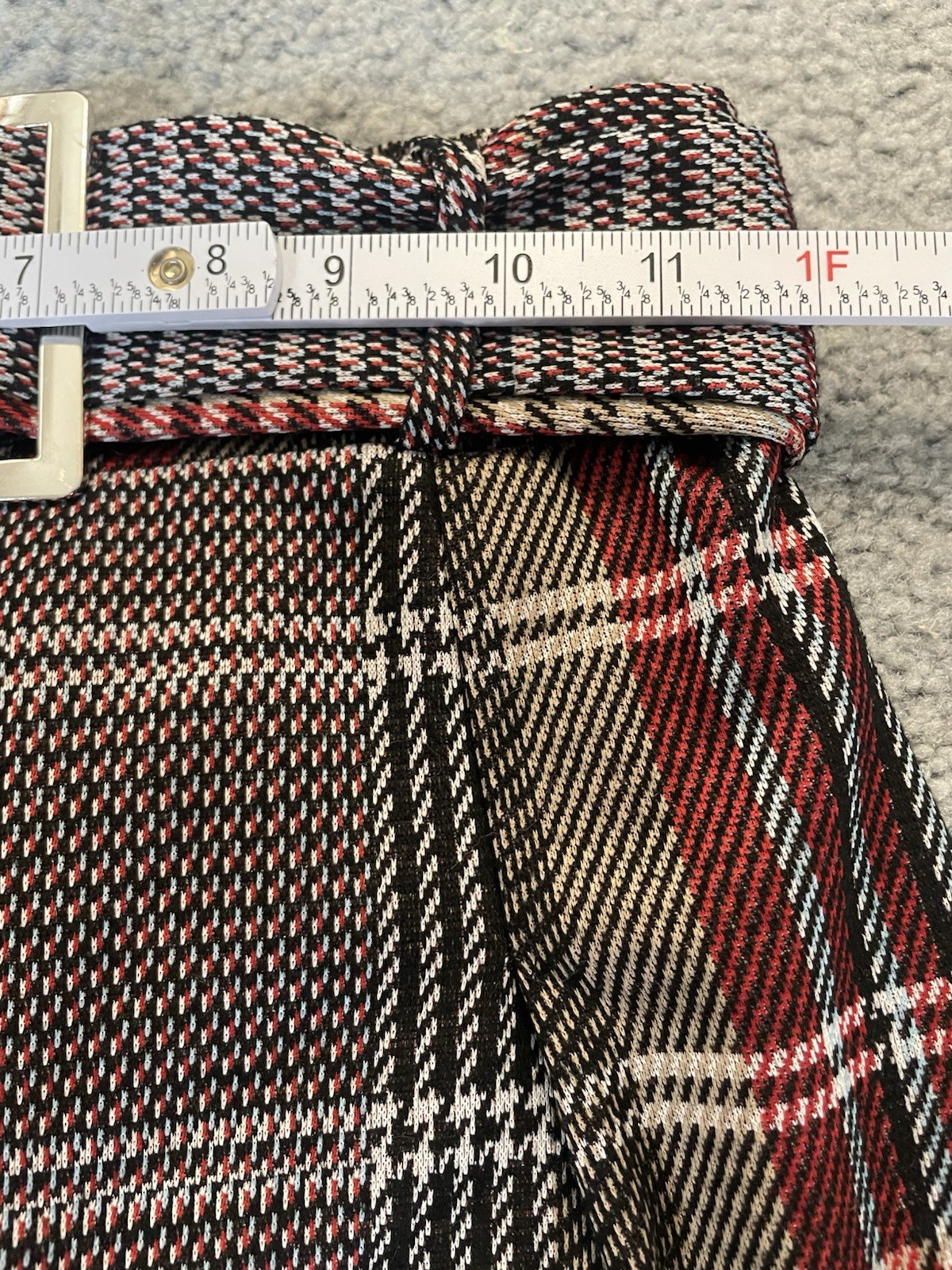 Vtg 70s Belted Plaid Crop Pants Womens Sz S Black Red Straight Leg Retro Preppy