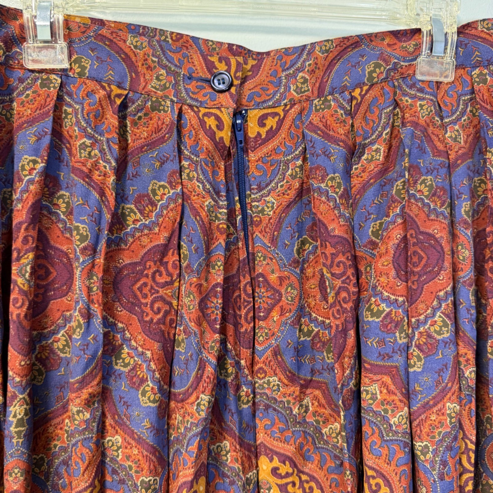 Vintage Liz Claiborne Collection Paisley Rayon Midi Skirt Blue Orange Size 14