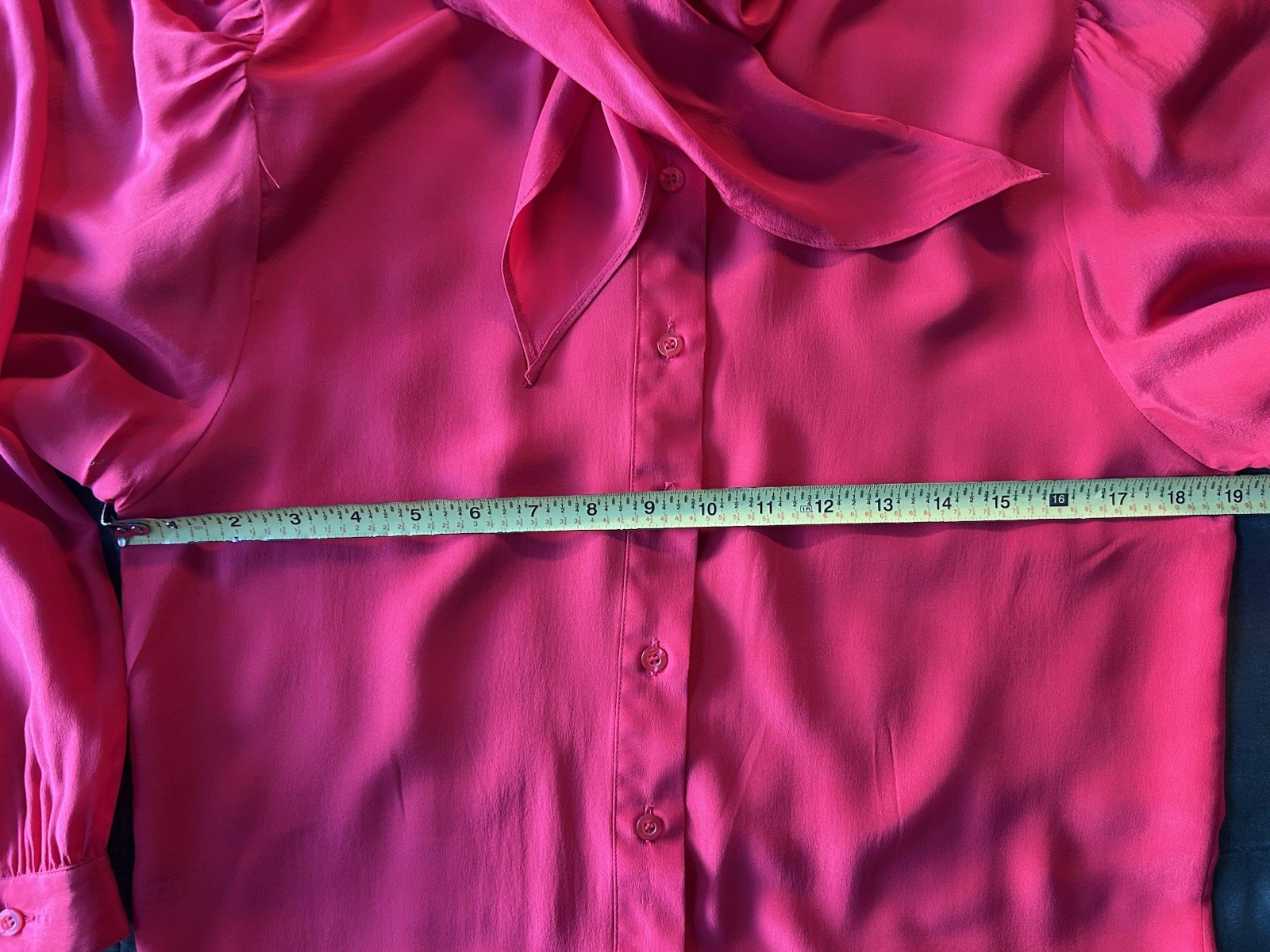 Vintage 80s 90s Silk Blouse Angela Tong RED Tie Neck Small Medium