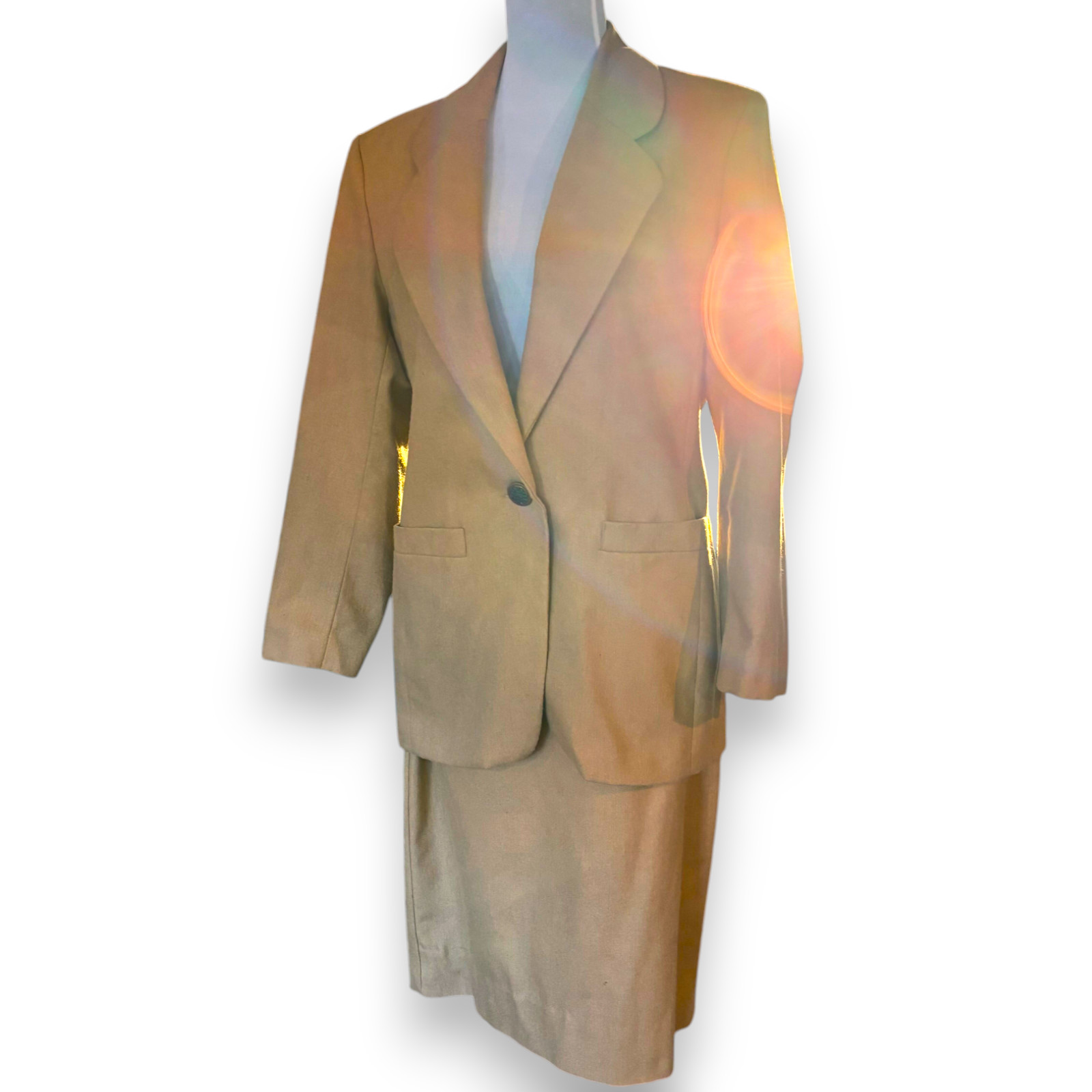 Oui Petites by Tan Jay Vintage 80s brown wool blend blazer skirt suit set sz 10P