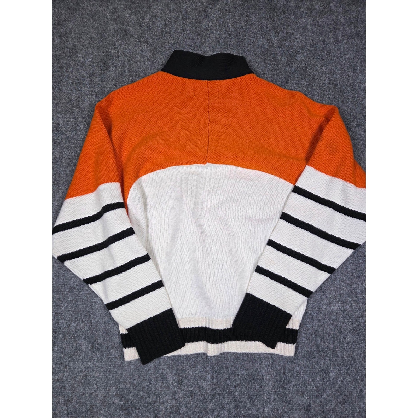 Vintage Kandel Sweater Womens Medium Orange White Pirates 1/4 Zip Knit Striped