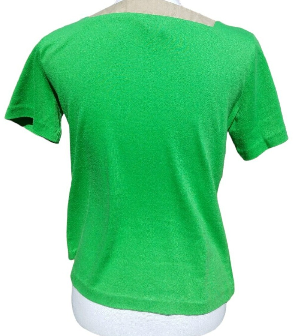 Vintage Women’s Green Square Neck Colorblock Shirt Blouse Top Button Accent READ