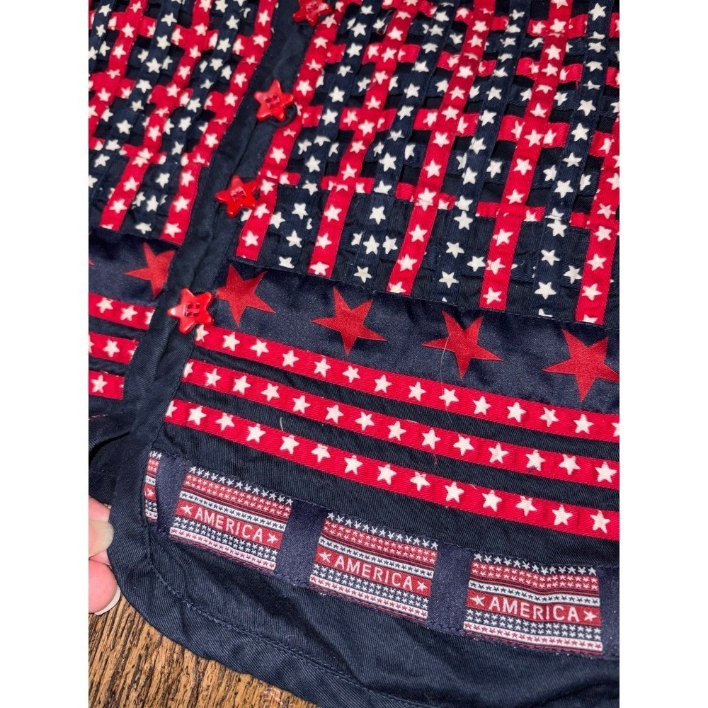 Vintage KEREN HART Size L 100% Cotton Vest Button Down Stars and Stripes Quilt