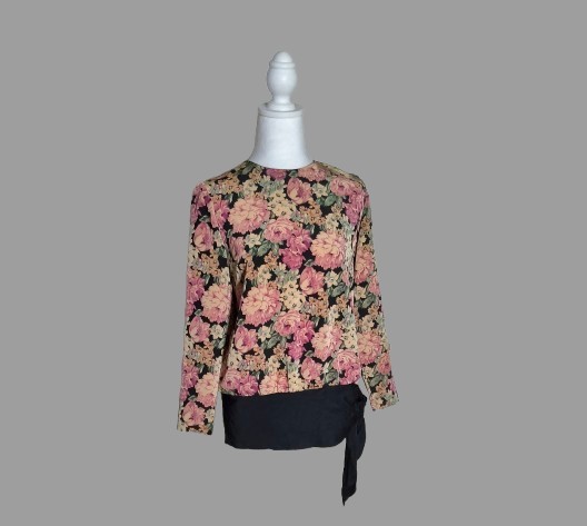 Vintage 80s Taurus II Blouse Bold Floral Colors Contrast Tie At Waist…