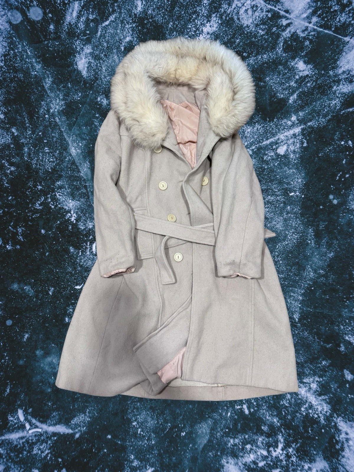 ✨ VTG Mid-Century Wool Trench Coat w/ Real Fox Fur Collar & Union Tag ✨