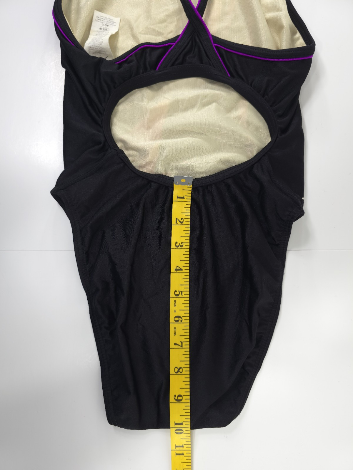 VINTAGE SPEEDO SWIMSUIT WOMENS SIZE 34 / 10 BLACK PINK PURPLE WIRE FREE UNPADDED