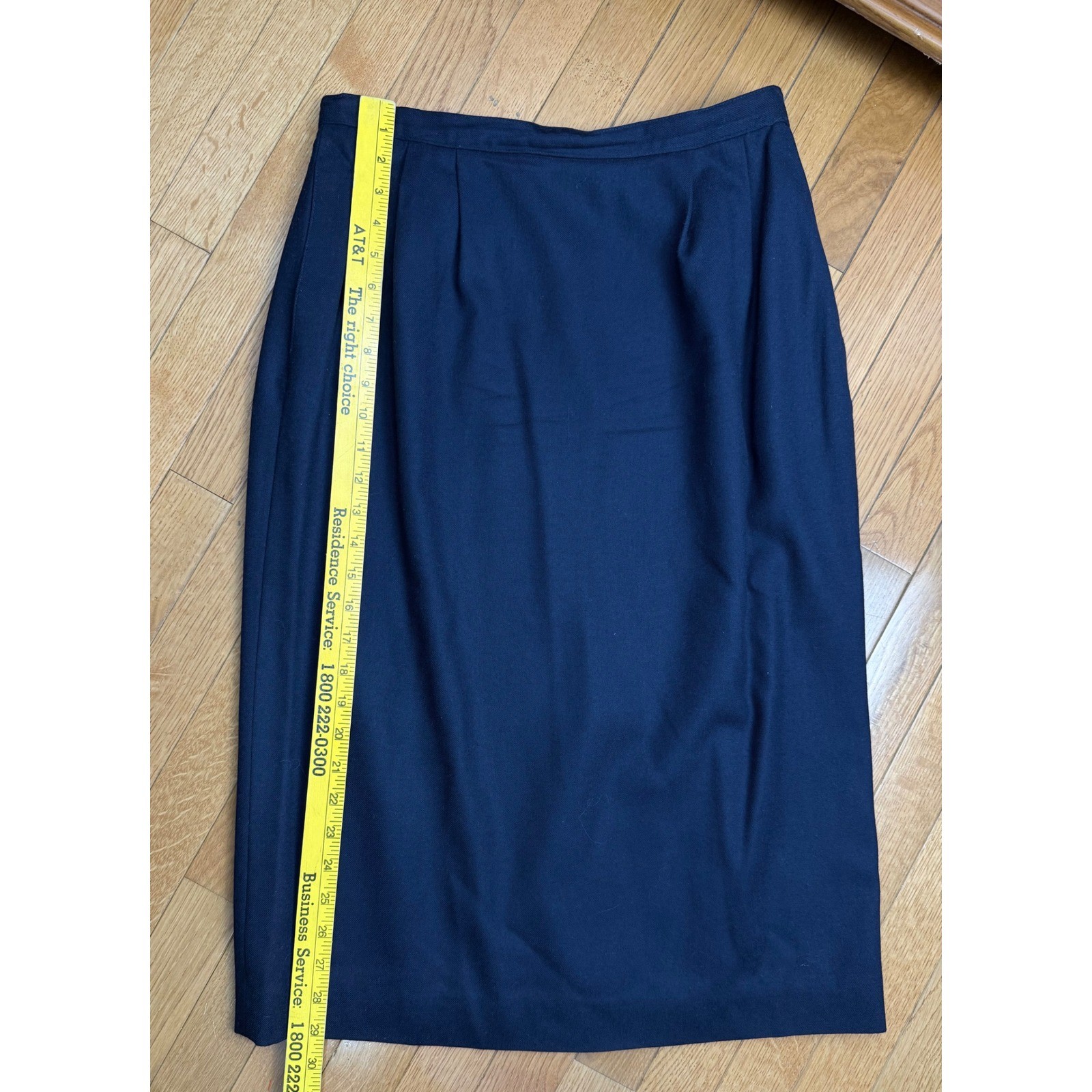 Bretton Place Navy Blue Worsted Wool Midi Pencil Skirt Vintage USA Made Size 14