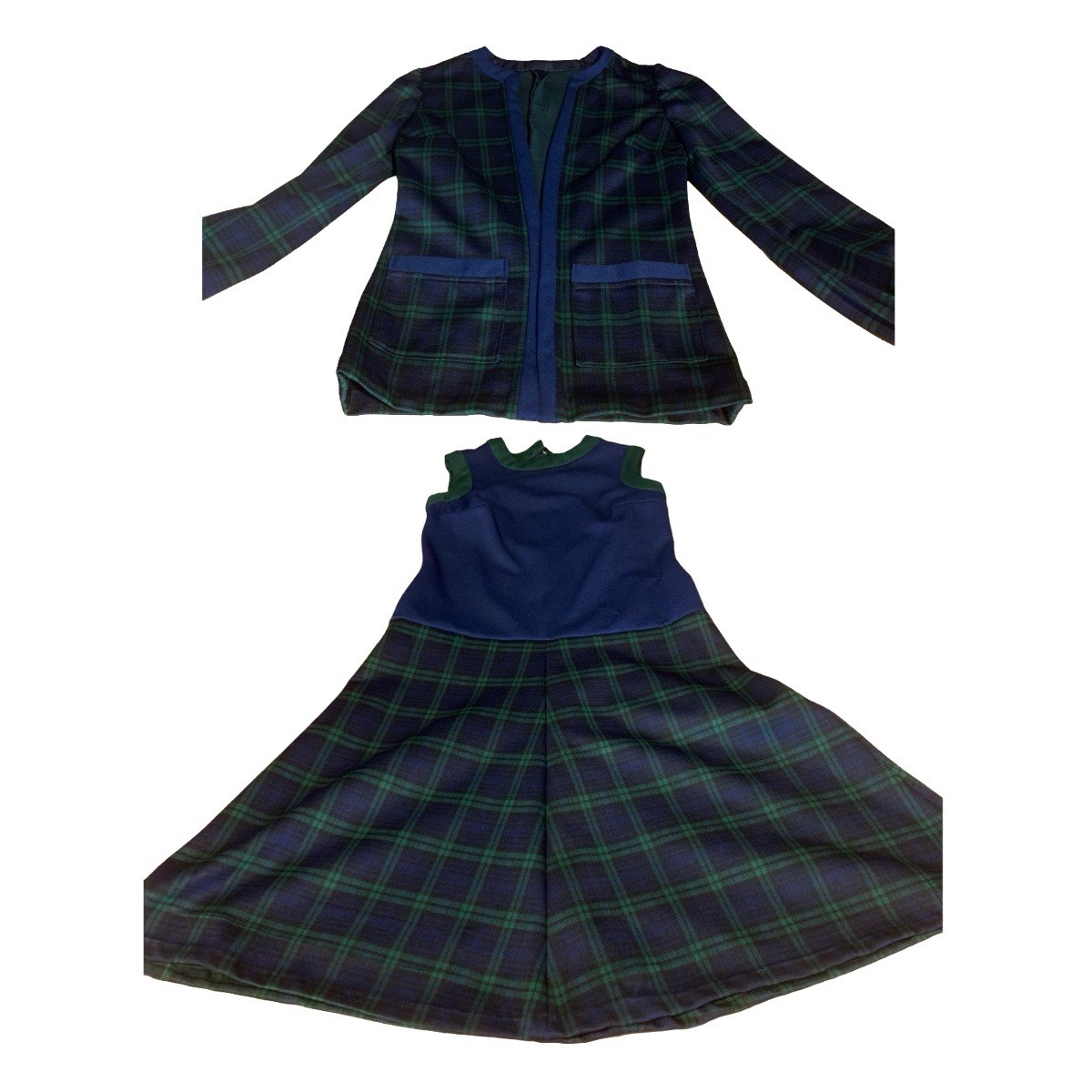 VINTAGE CIRCA 1960’S VOGUE COUTURIER BLUE PLAID DRESS & JACKET SET APPX MED