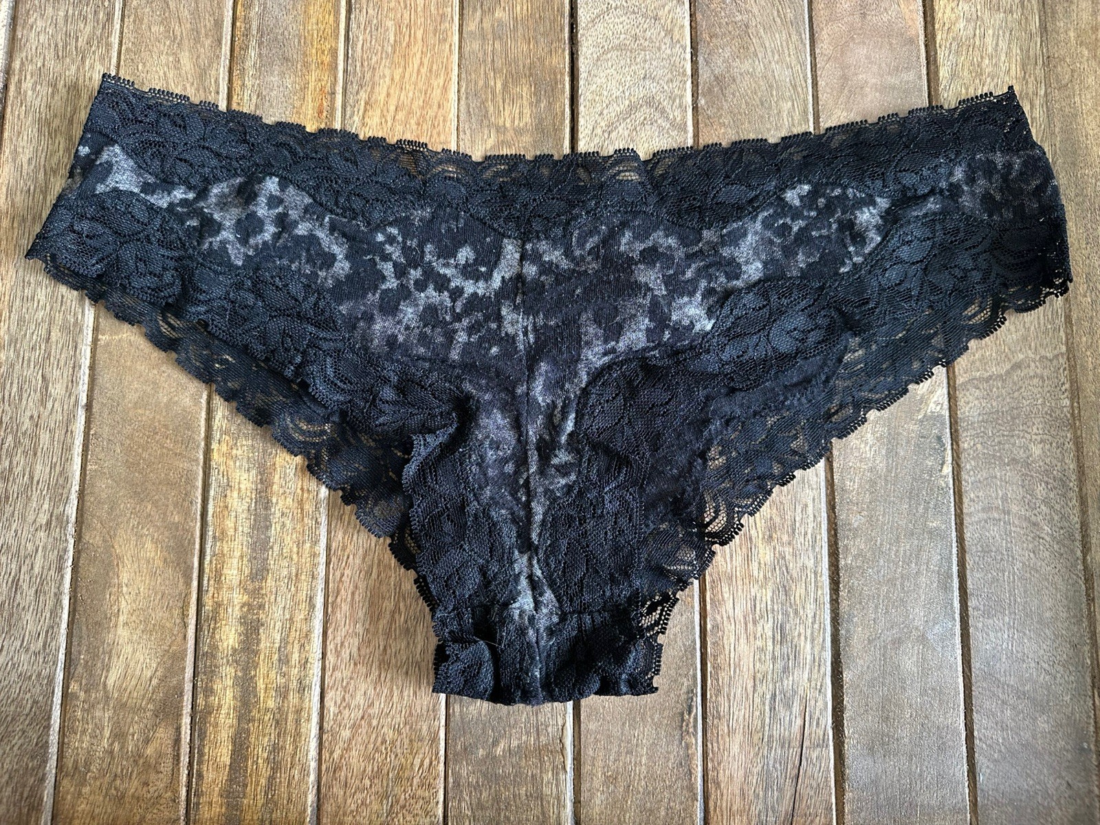 Vtg Express Intimates M Black & Gray Animal Print Panties W Lace Trim