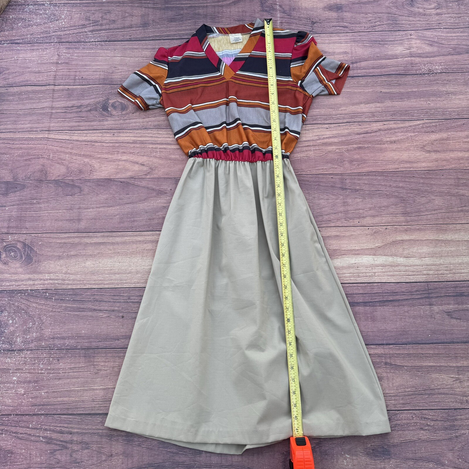 Vintage 70s Union Made Ilgwu USA Ladies Garments Poly Skirt Dress Striped Long