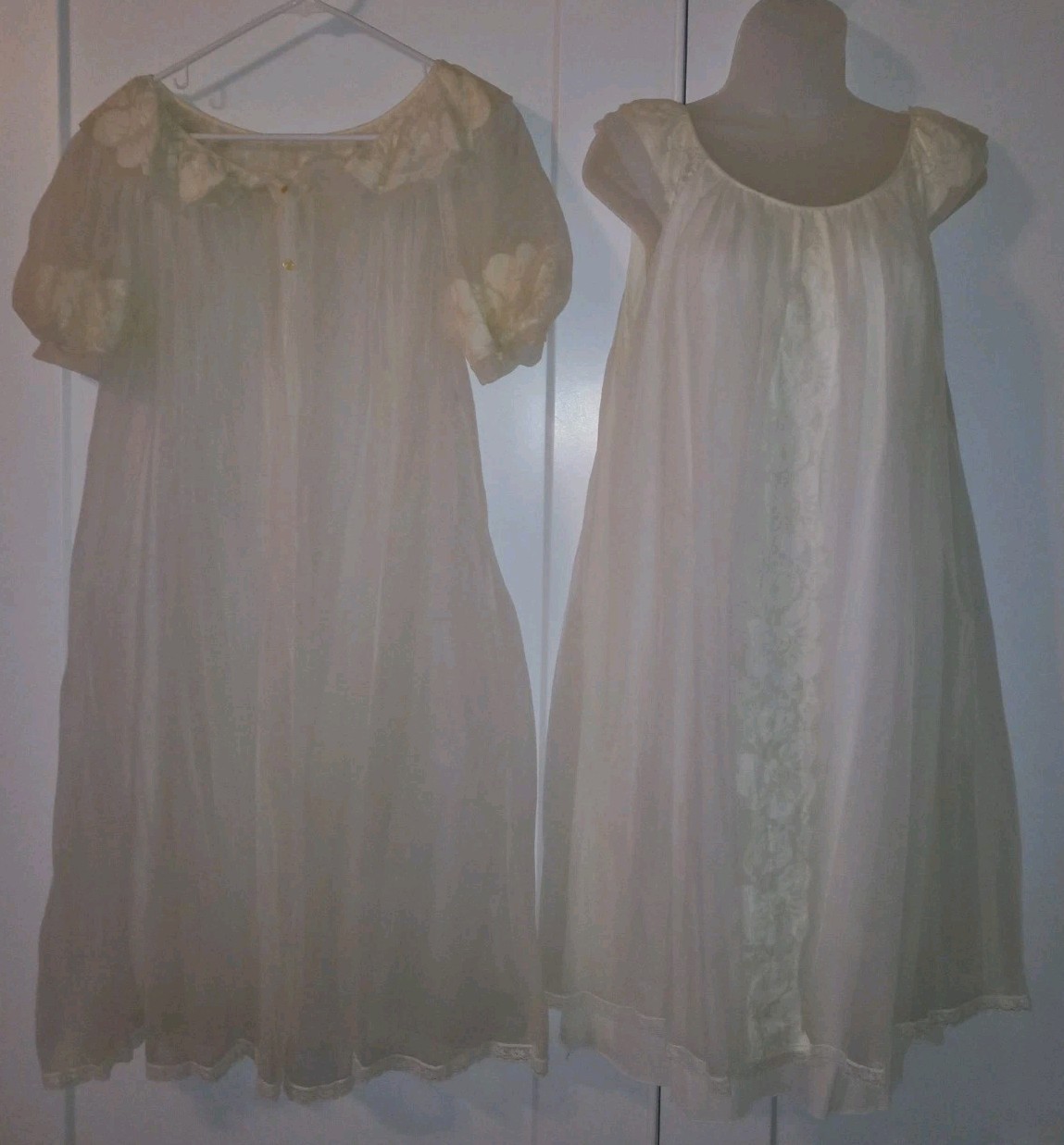 Vintage 50s Miss Elaine White Lace Chiffon Nylon Nightgown Peignoir Robe Set S/M