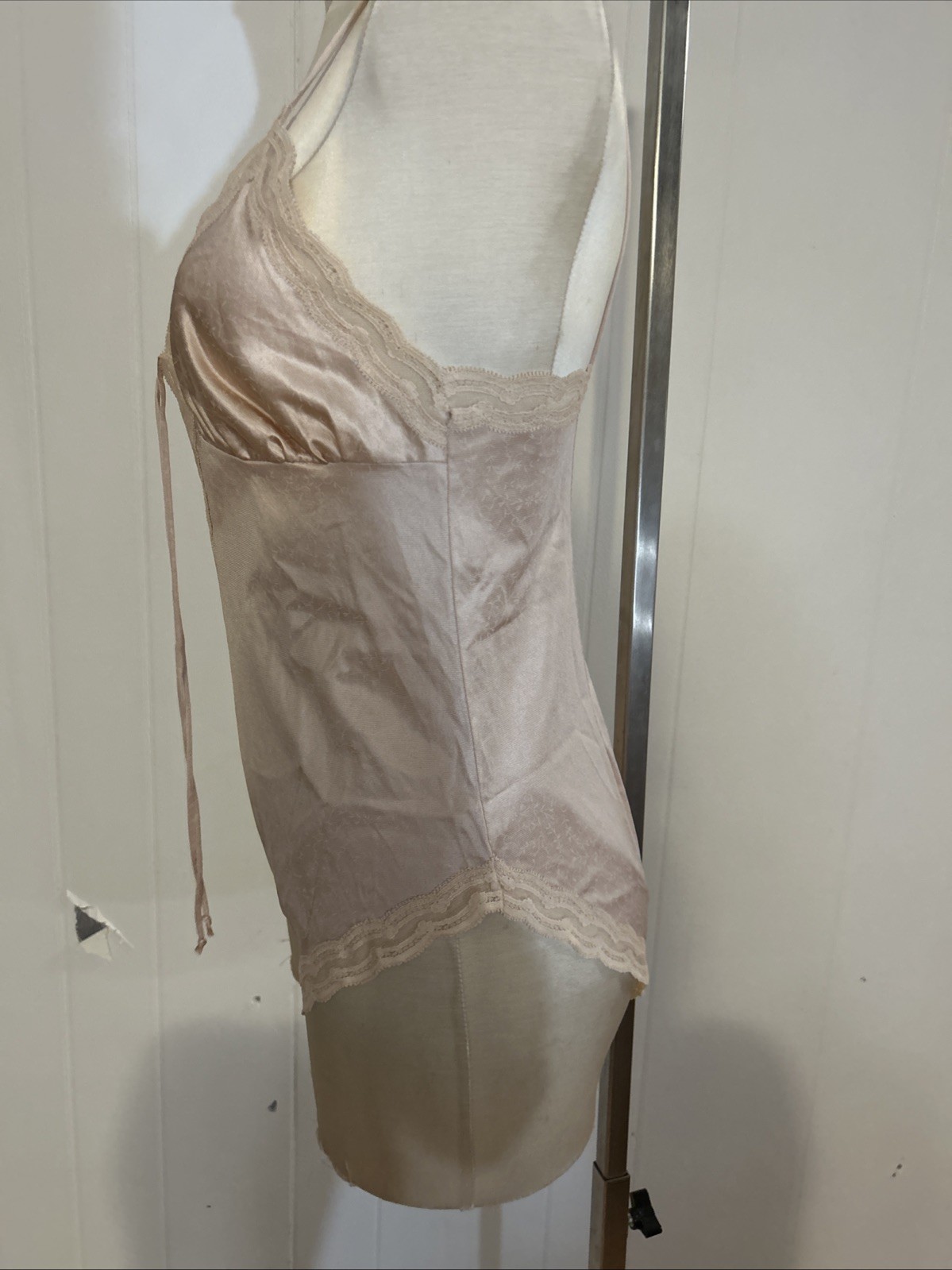Vintage Designer Givenchy Light Nude Tan Lace Trim, Bodysuit Teddy Small