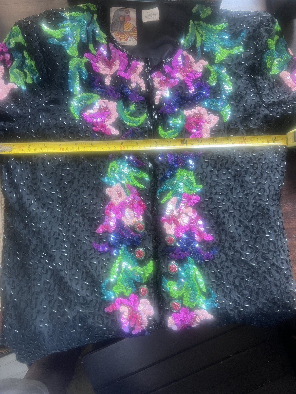 Stunning sequinned & CHAMANI beaded 80s open jacket top. Hook And Eye Closers