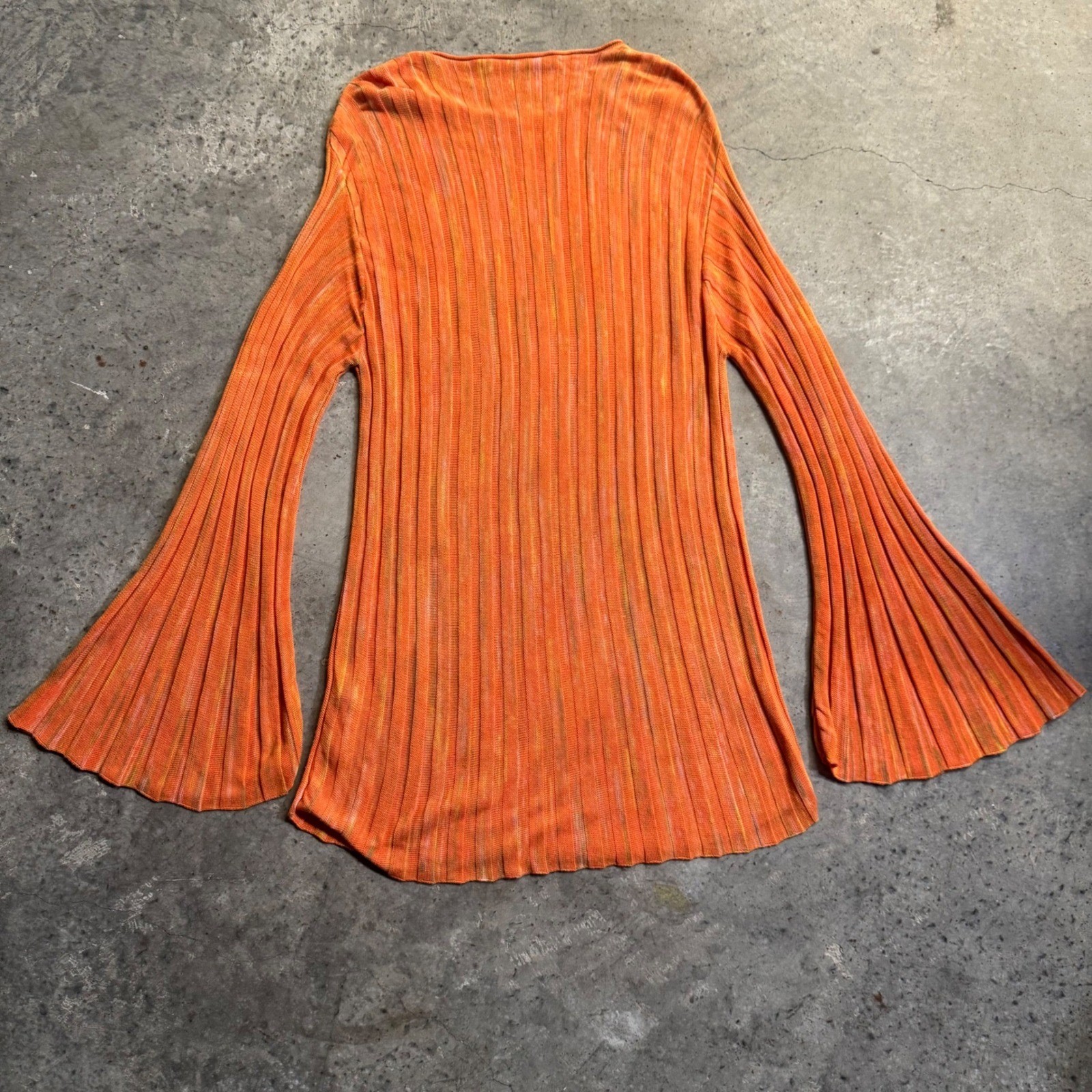 Zara Women’s Orange Ribbed Knit Bell Sleeve Sweater Sz S 70’s Retro Y2k Hippie