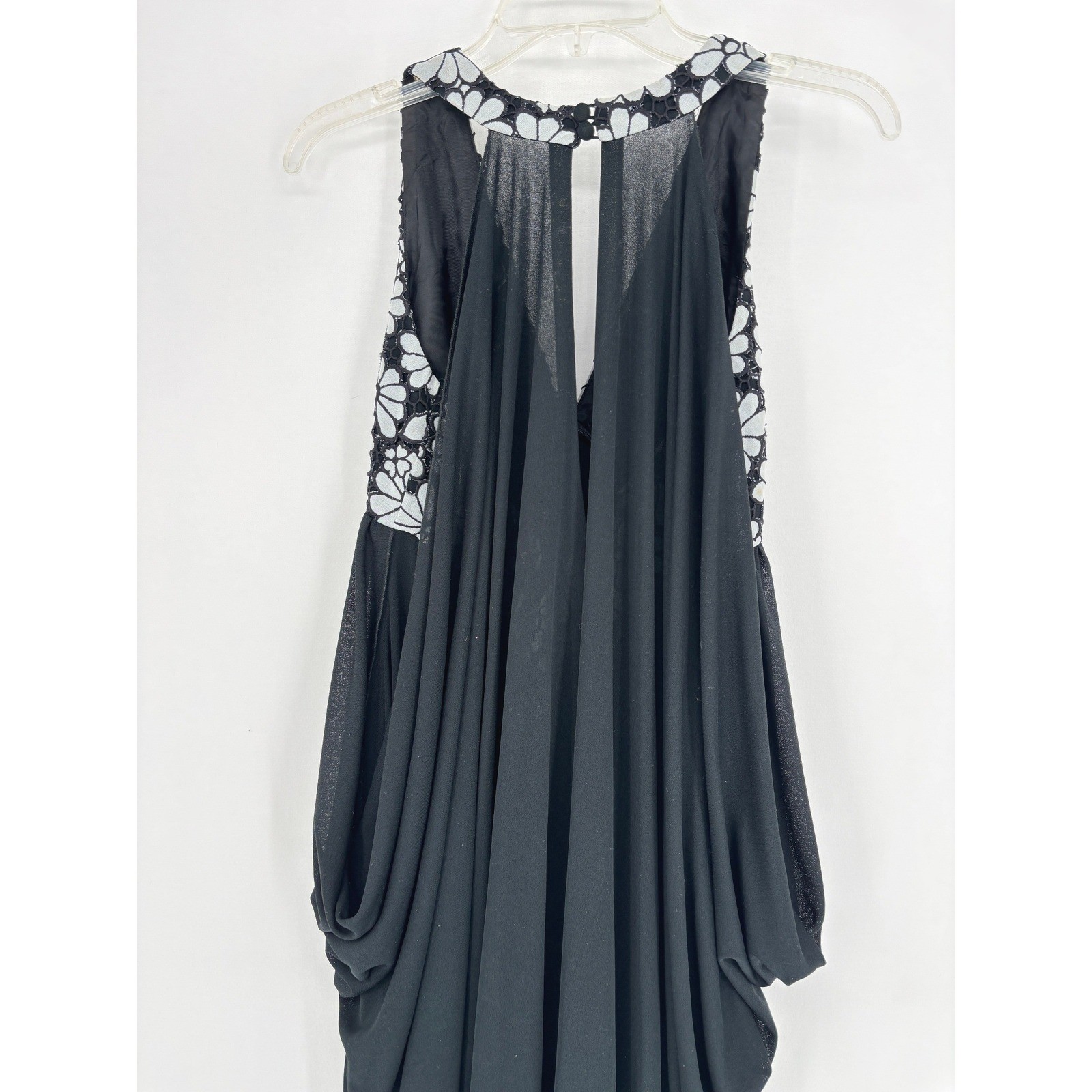 Vtg Formal Gown Black Floral Bodice Draped Maxi 62″ Exclusive Création Hoffman