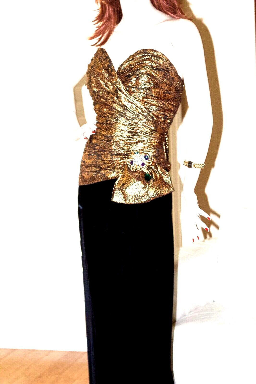VTG 70s Eugene Alexader Formal Long Gold Black Velvet Evening Dress Sz10