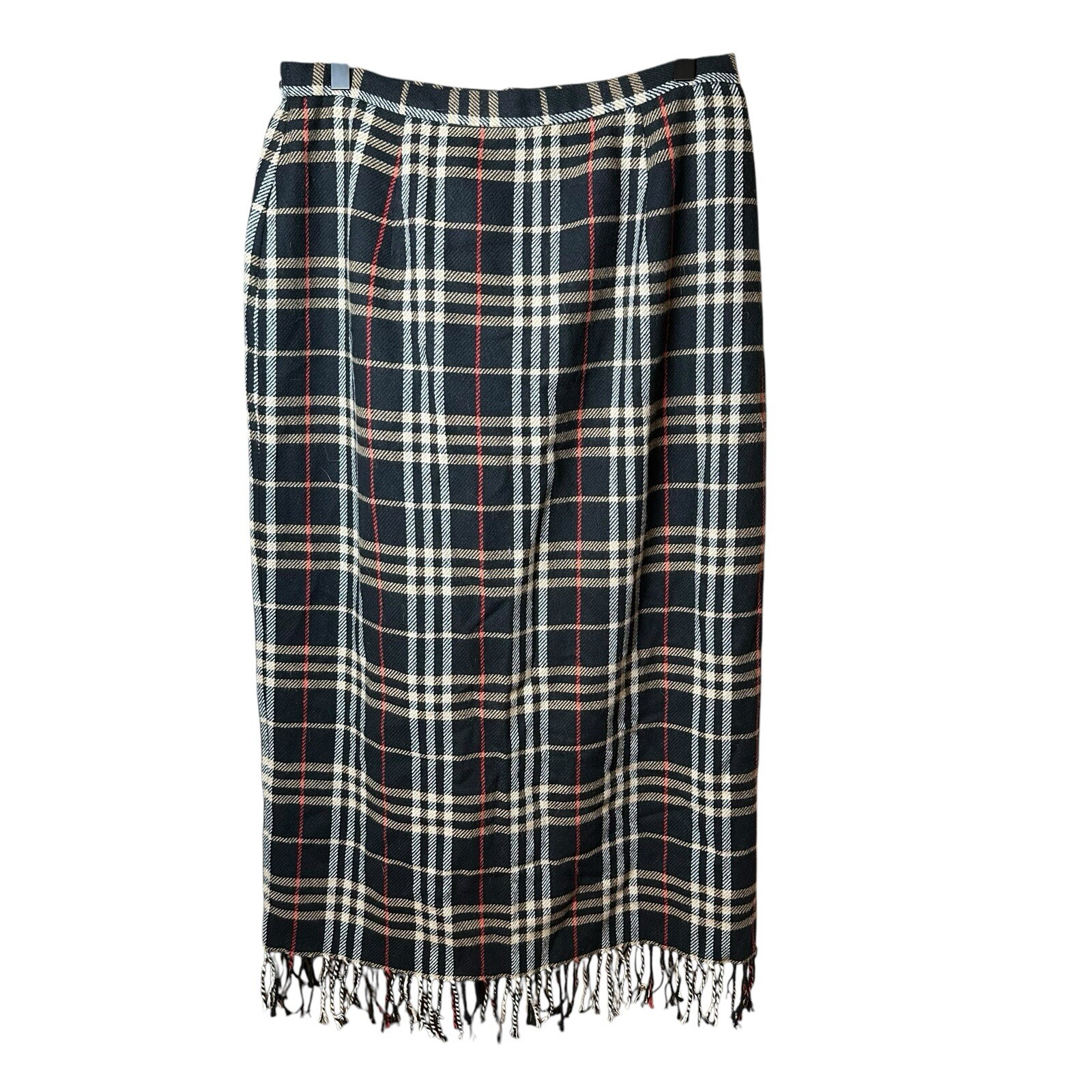 Deadstock Briggs New York Plaid Fringe Midi Skirt Tartan Wool Dark Academia