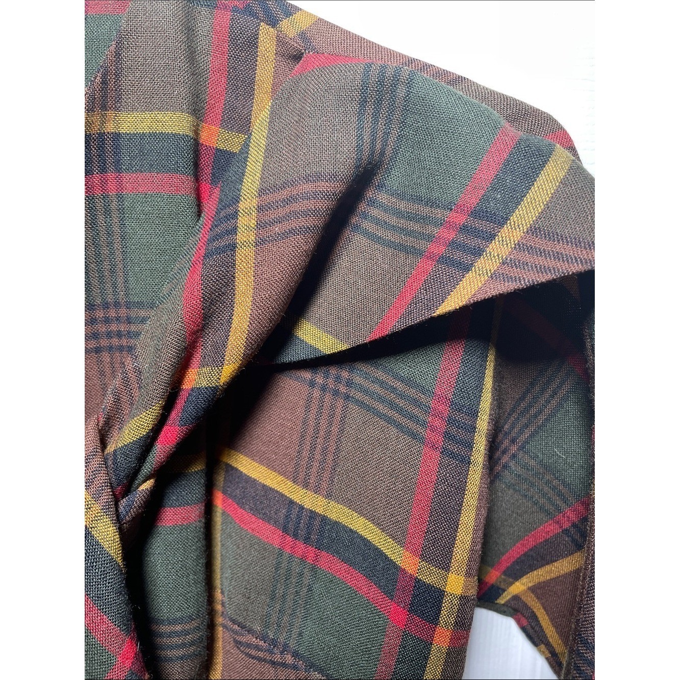 VTG 1950s Jerell Jr NY Brown Plaid Pencil Dress Neck Tie Size XS