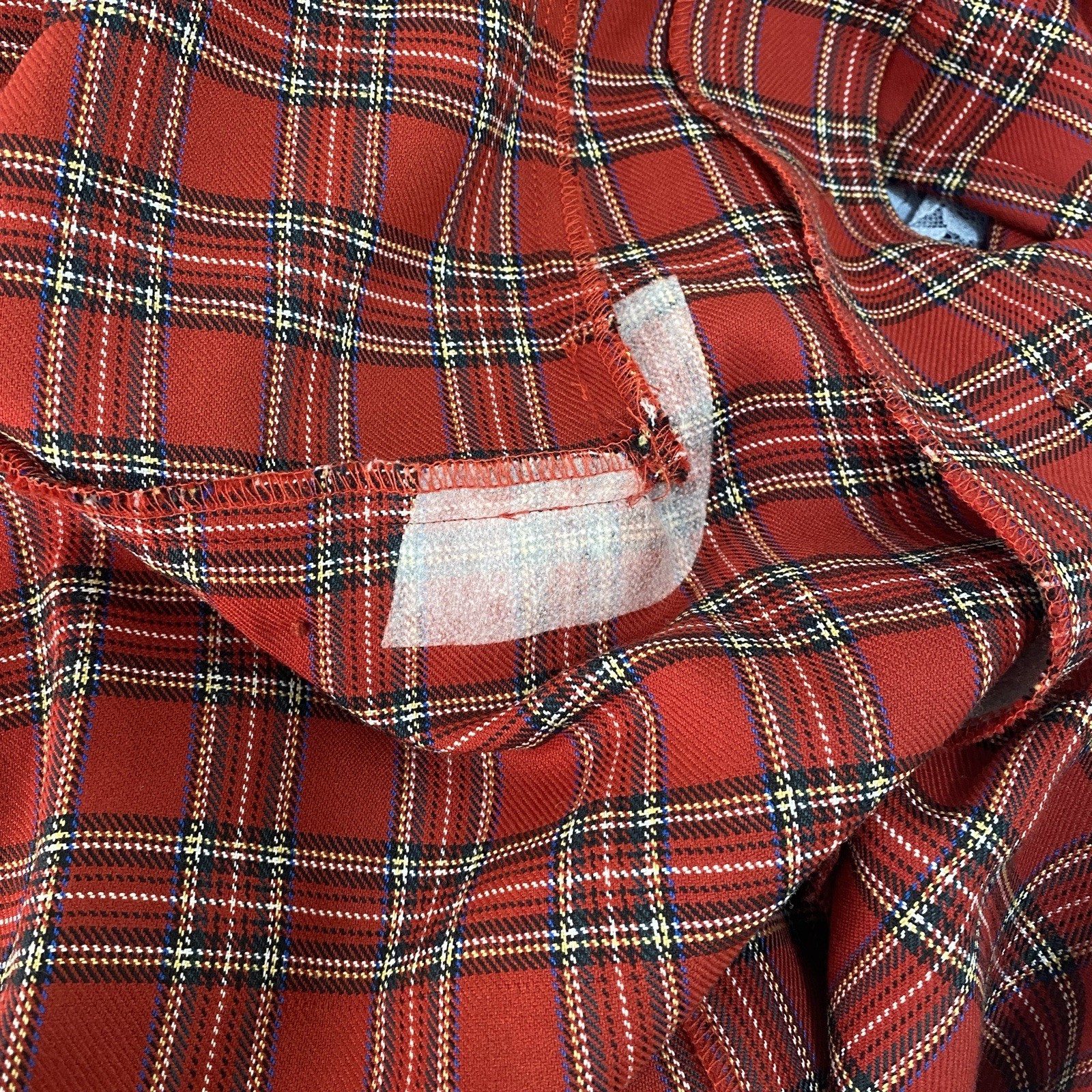 Vintage Sharon Young Plaid Dress Velvet Trim Mock Pockets Unlined Cute Buttons