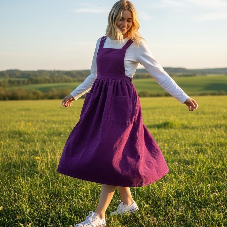 Vintage OshKosh Bgosh Purple Corduroy Pinafore Jumper Dress Midi 9 Cottagecore