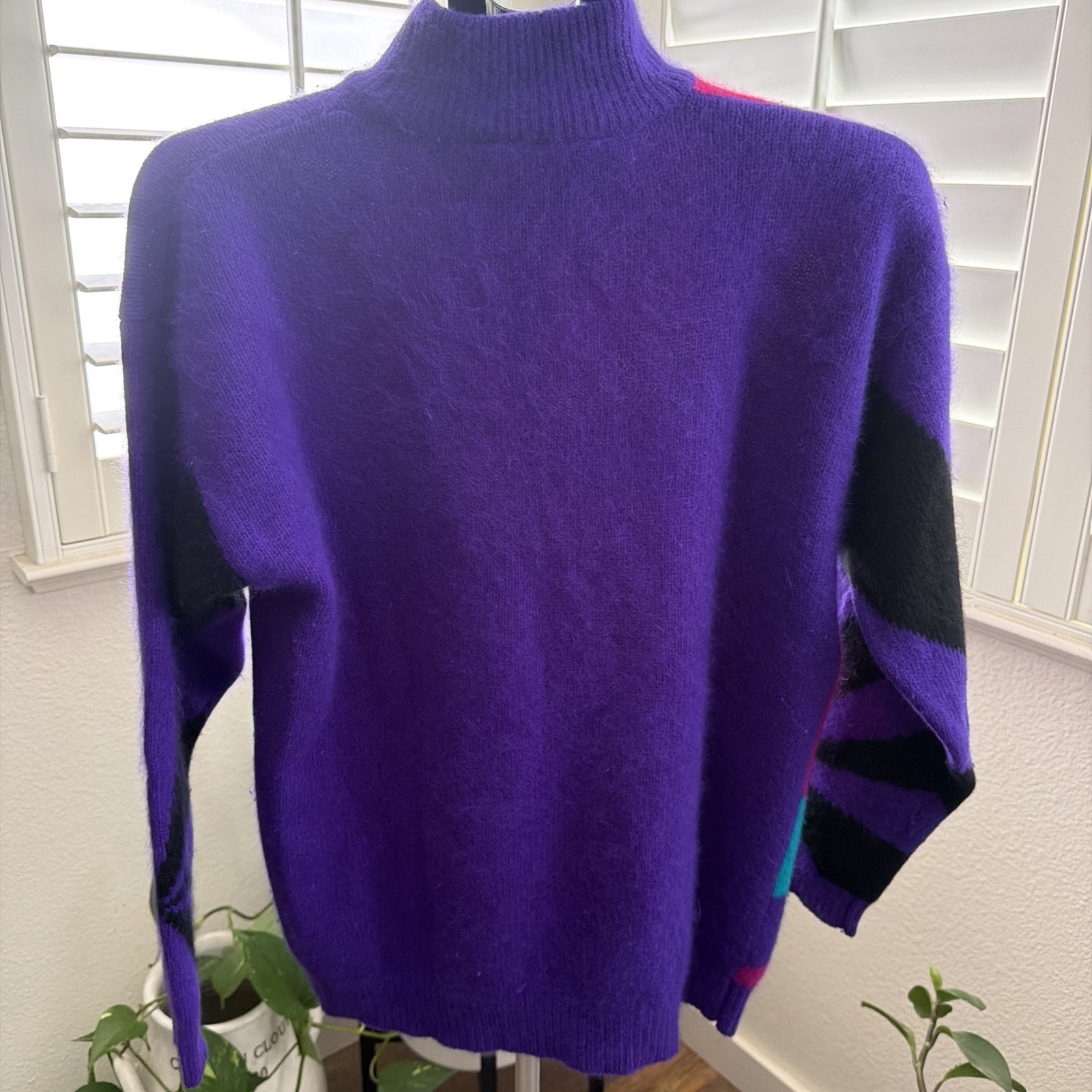 Vintage Rafaella Angora Lambswool Blend Mock Neck Geometric Sweater Colorful M
