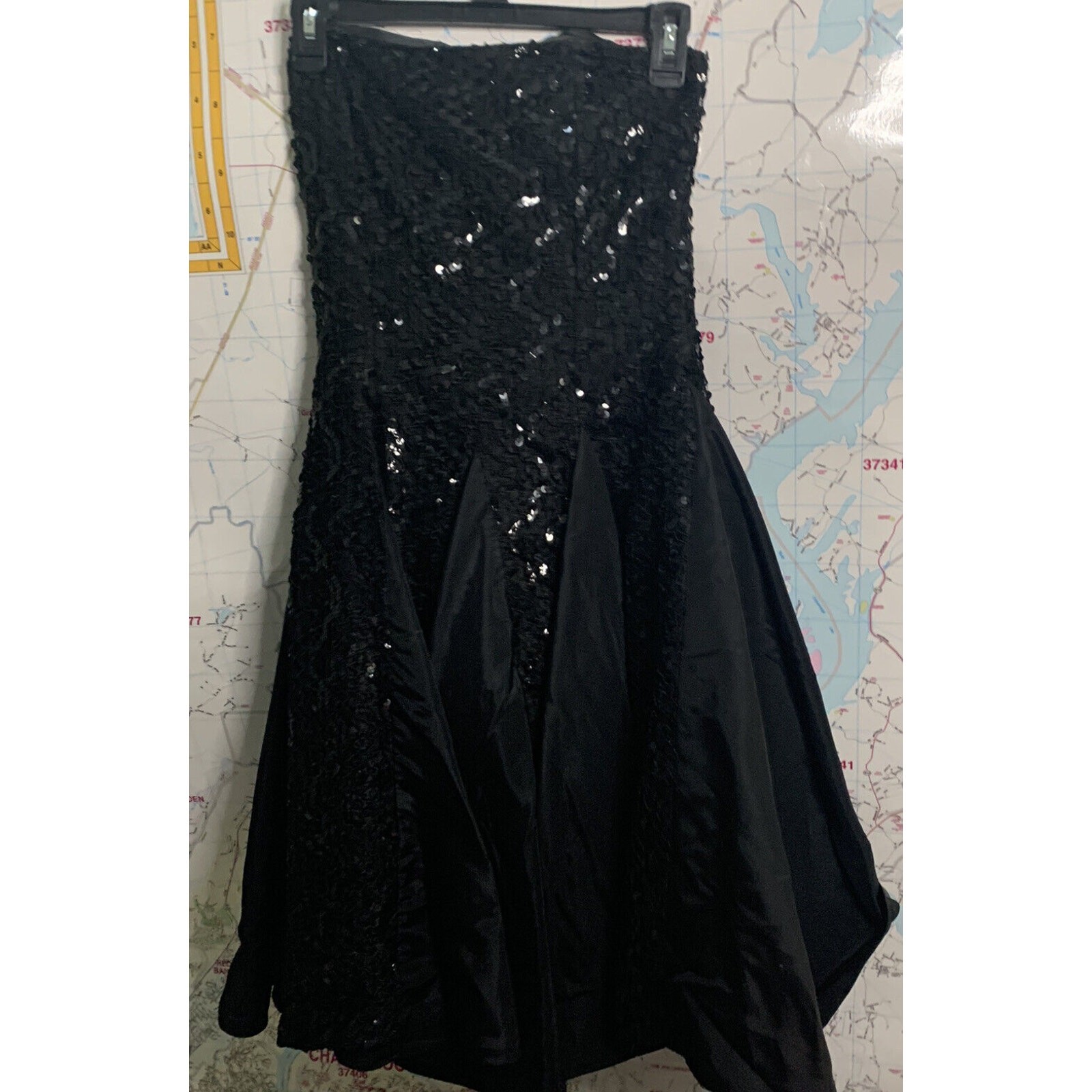 Vtg PANTAGIS 1980 Union Black Sequin Taffeta Full Circle Strapless Eve Gown 3/4