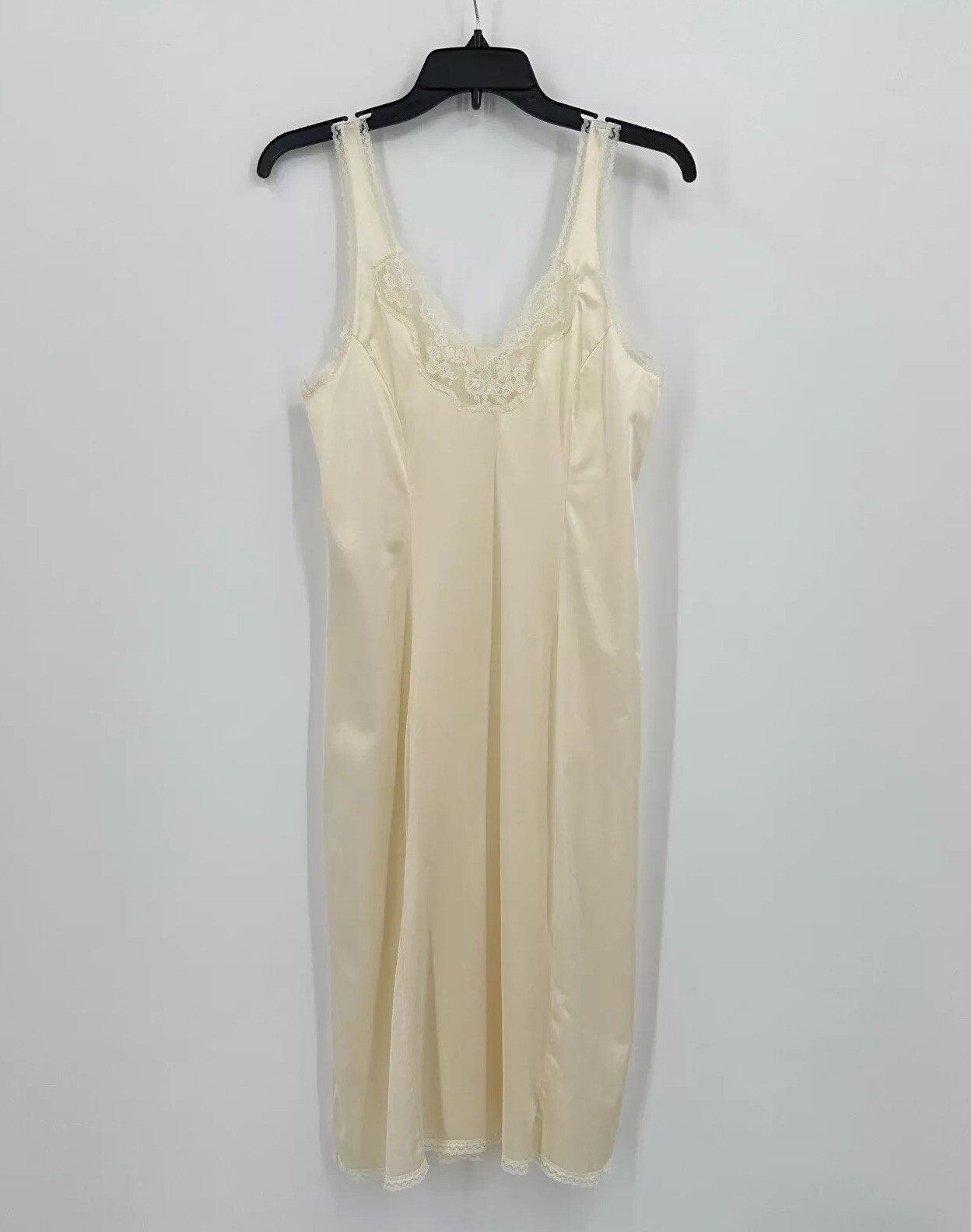 Vtg Greenco Maid Full Slip Size 38 Yellow Ivory Floral Lace Antron Nylon