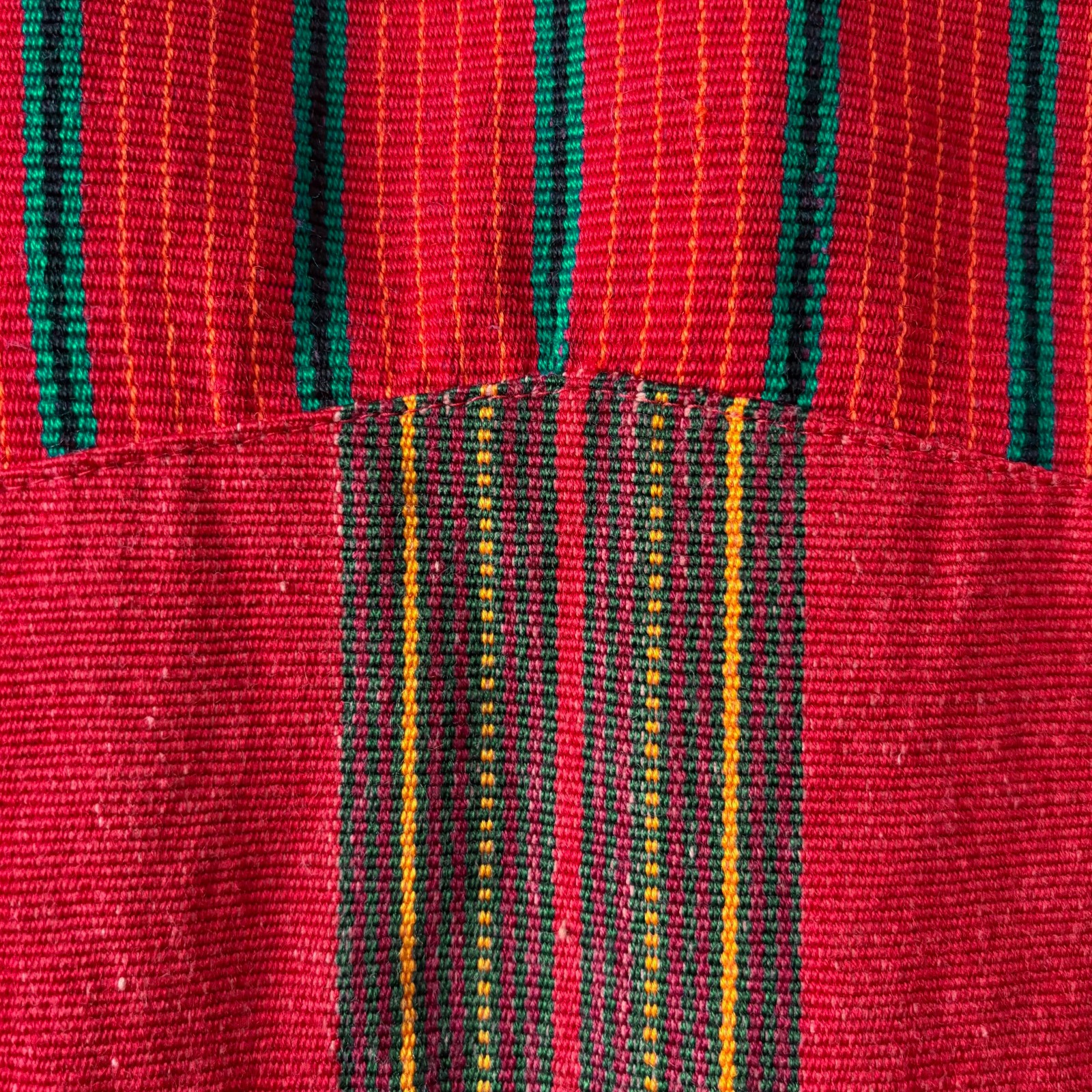 Vintage 90s XL Guatemalan Jacket Red Multicolor Handwoven Stripes Velvet Buttons