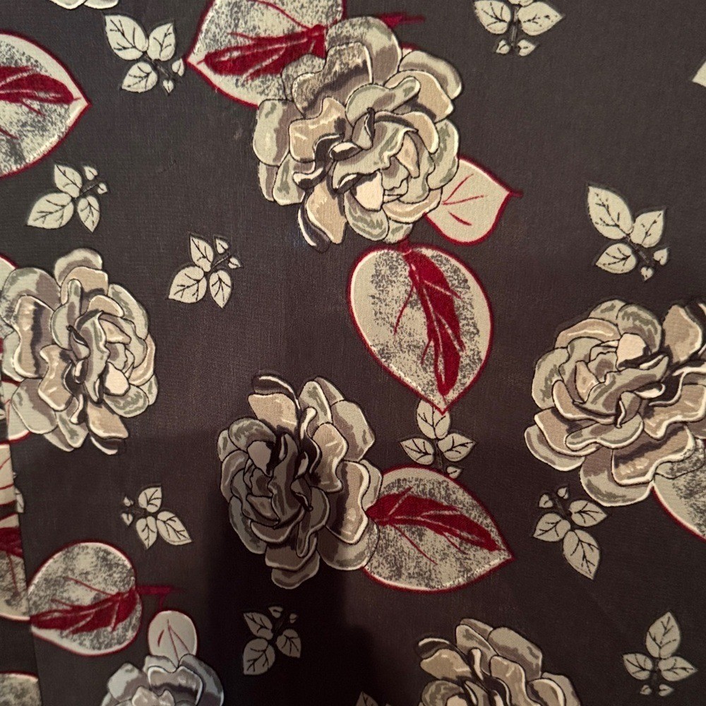 LuLaRoe Lindsay Kimono Cardigan Large Floral Rose Print Open Front Gray Burgundy