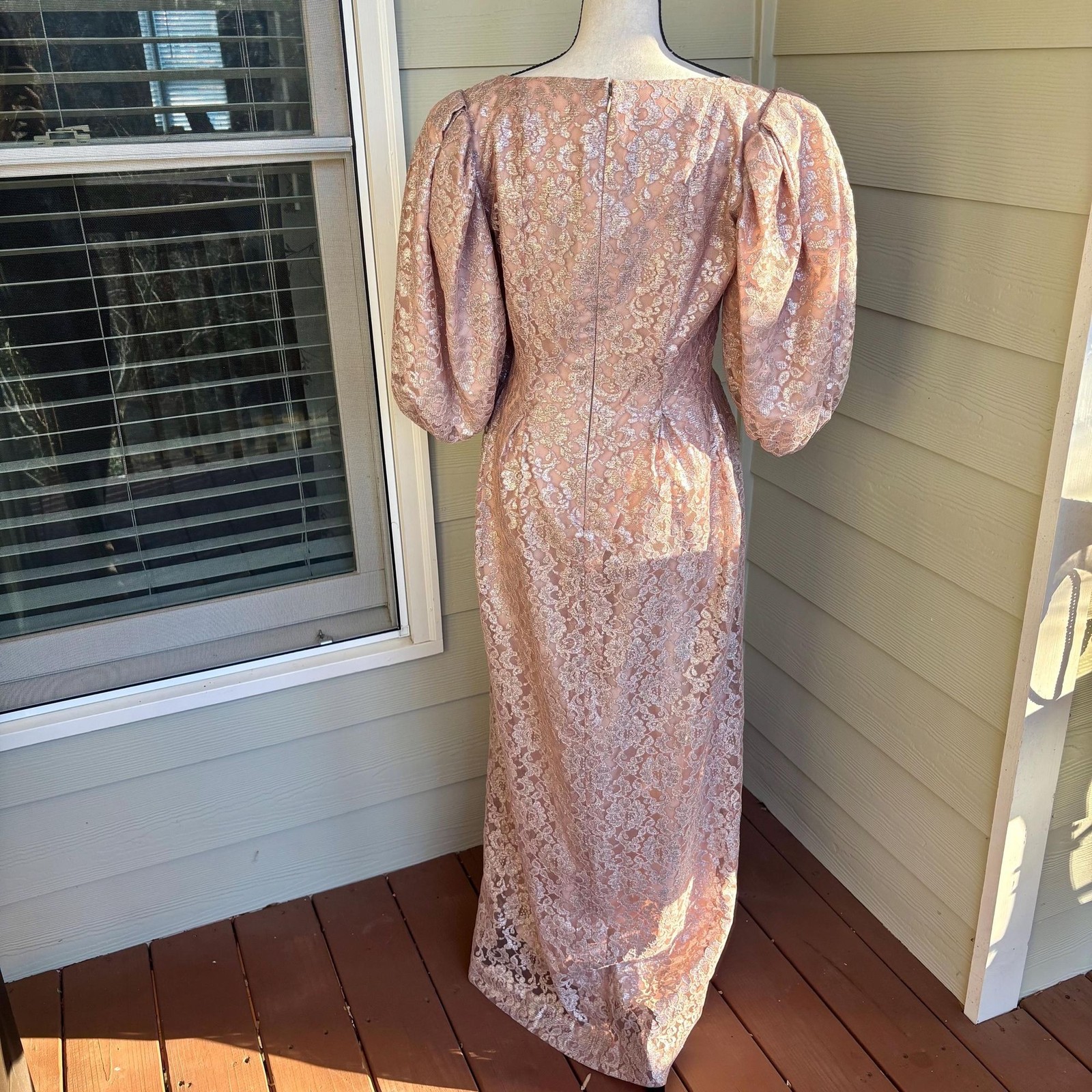 Vintage 80s RICHILENE Metallic Lace Regencycore Gown