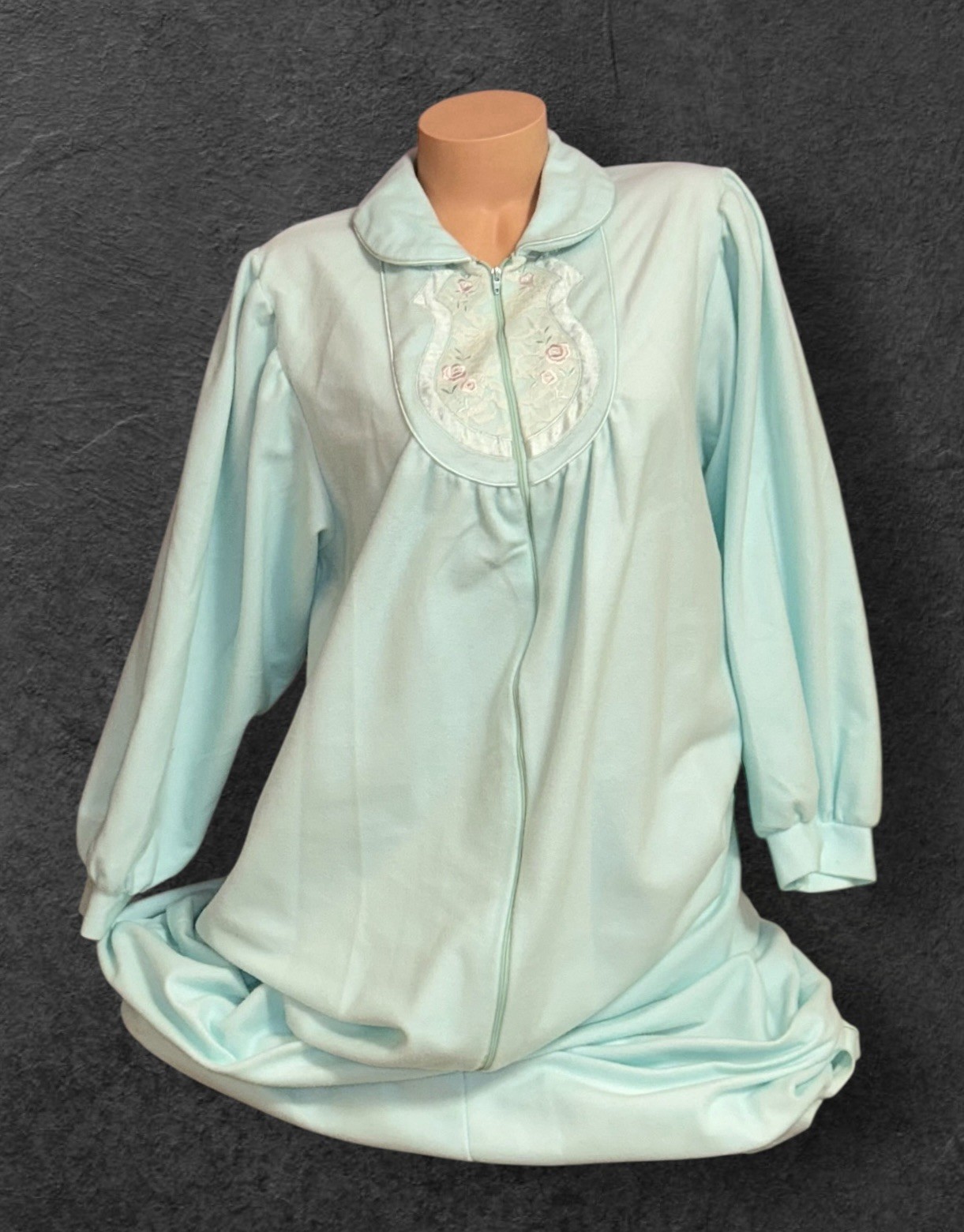 SEARS Blue Super Soft Lace Embroidery Zip Long Nightgown Robe Womens M (12-14)