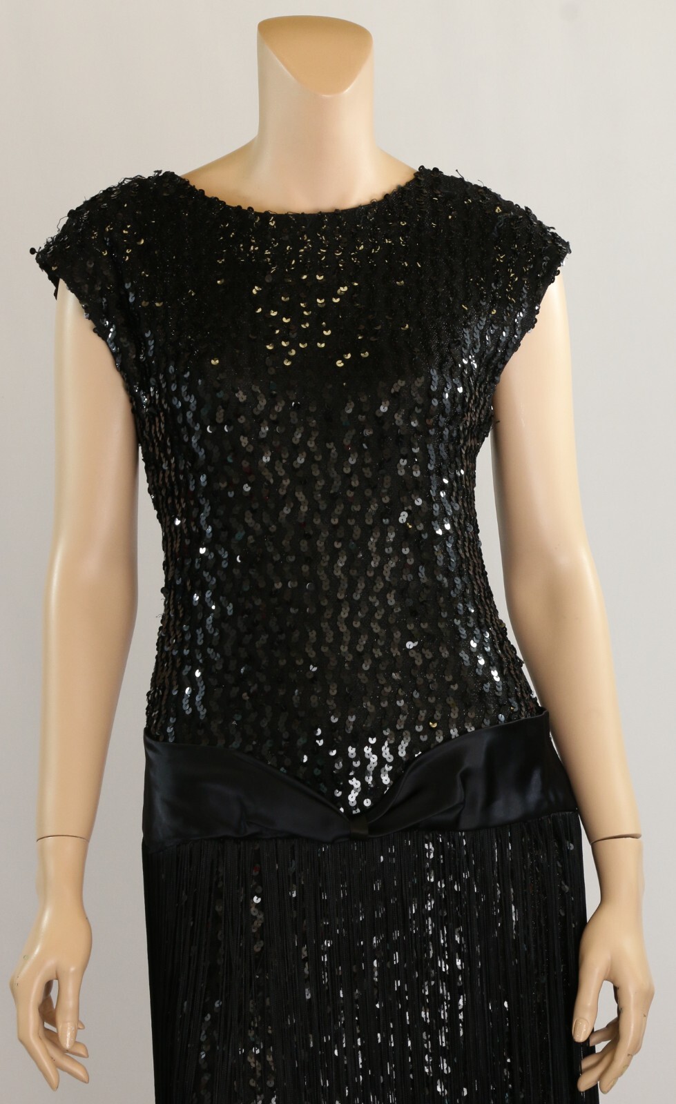 GlenRob Vintage 80s Black Sequin Fringe Sexy Prom Party Dress size 9-10