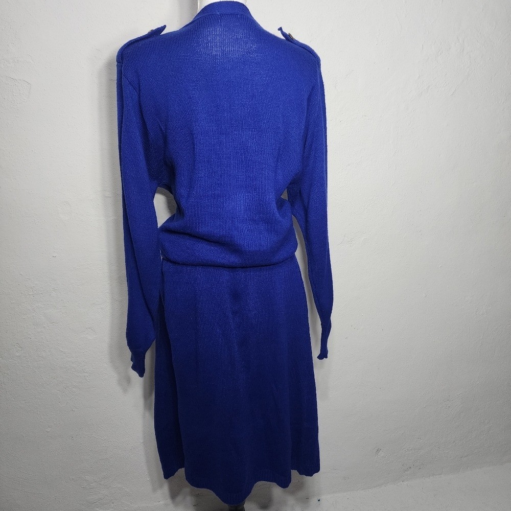 Vintage Darian Cobalt Blue Knit Dress Gold Button Detail