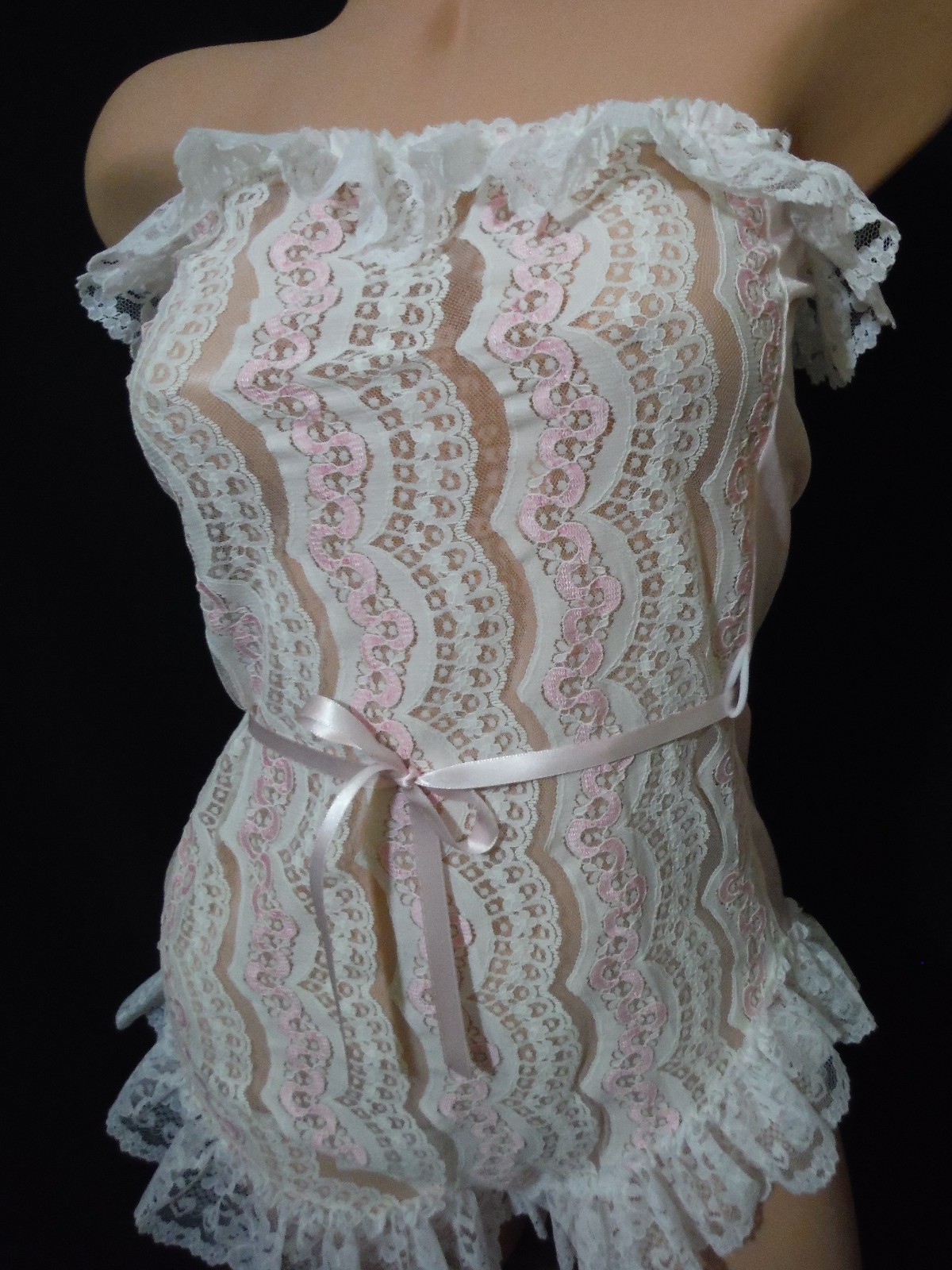 VTG 80’s New LOVES DELIGHT by Randi Strapless Teddy L Pinup Sexy Girly Frilly