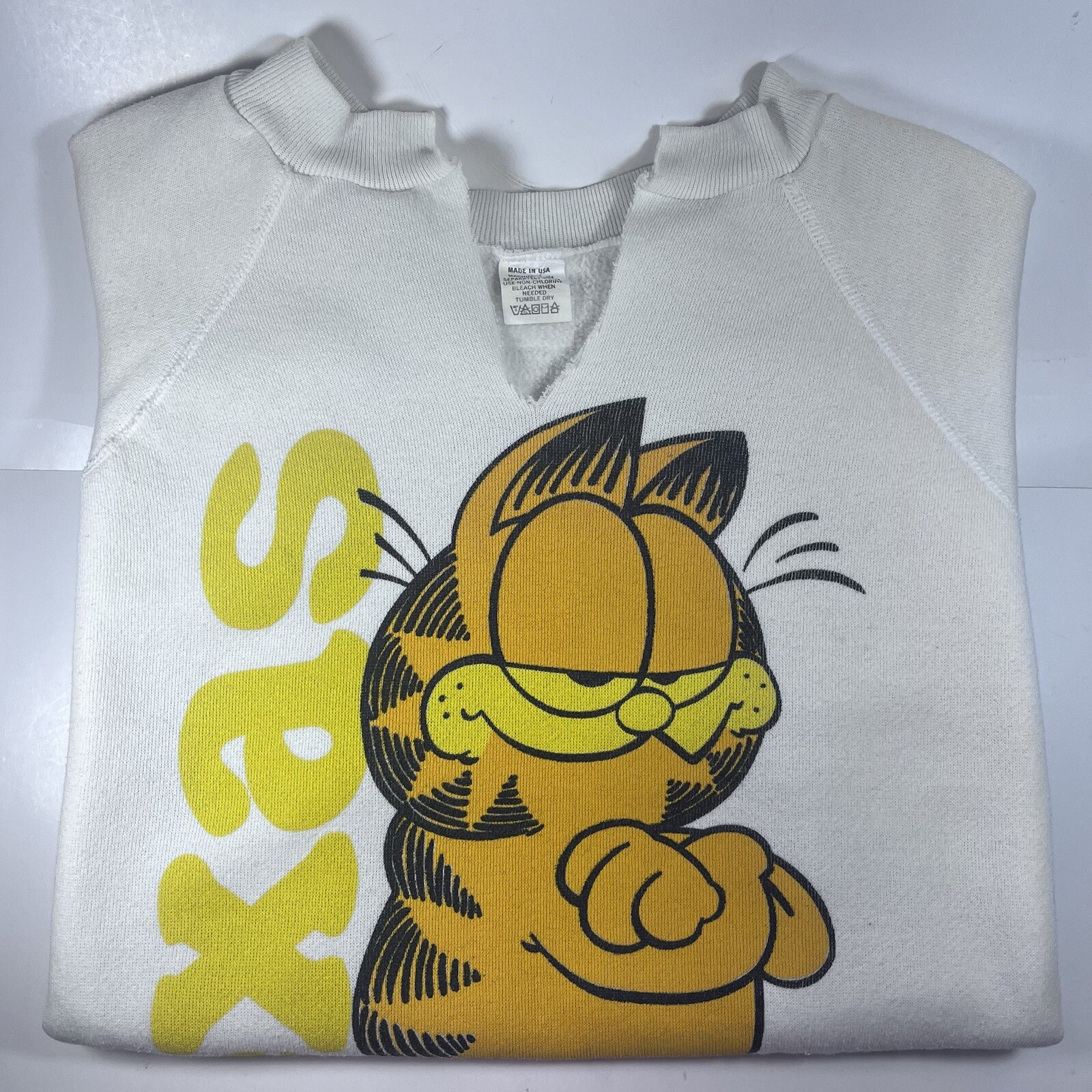 Vintage Garfield Texas Sweater USA One Size White Orange Jim Davis Sweatshirt