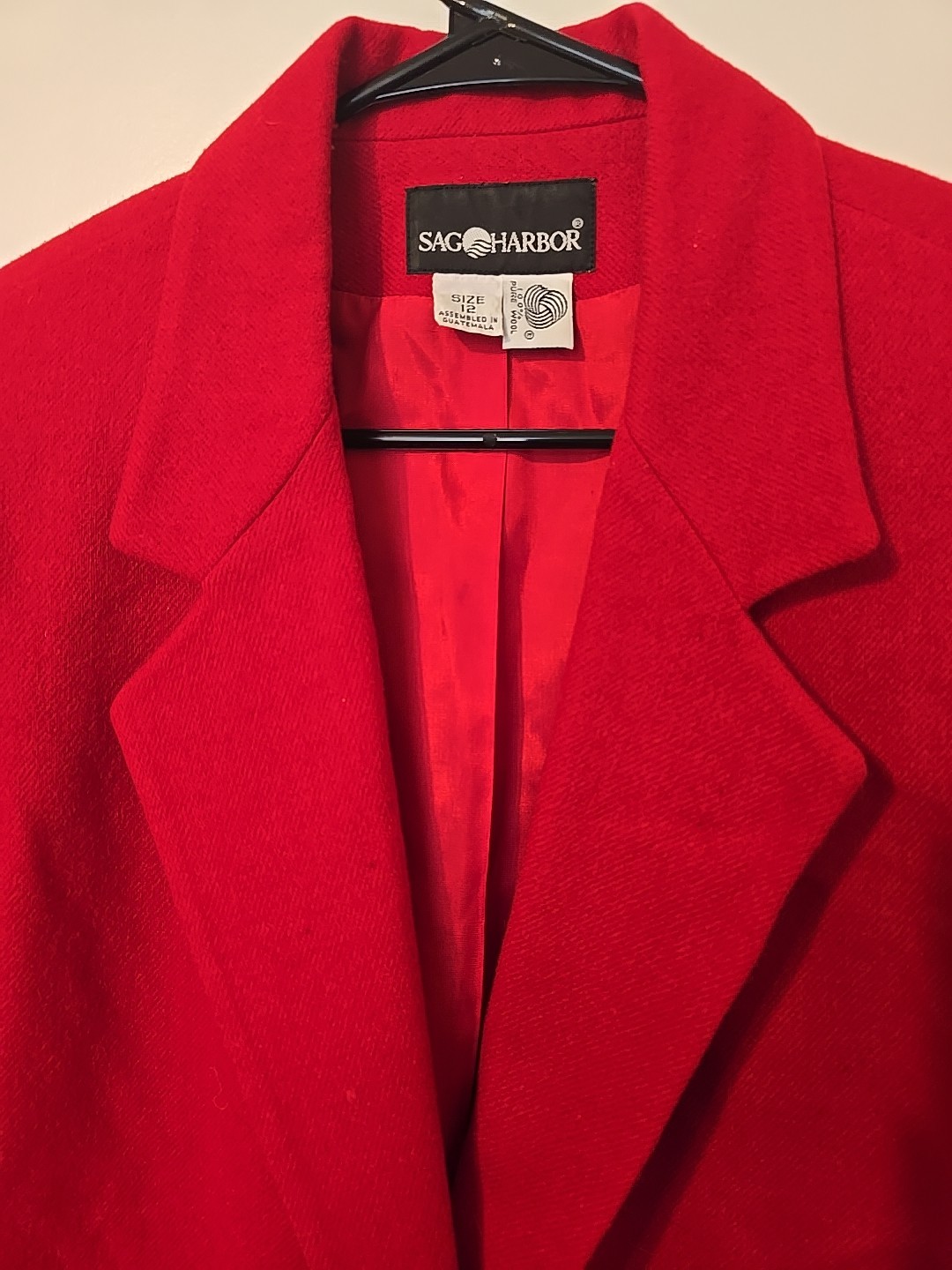 Sag Harbor 12 VTG Ladies RED Career Blazer 100%Pure New Wool Lined Pockets.