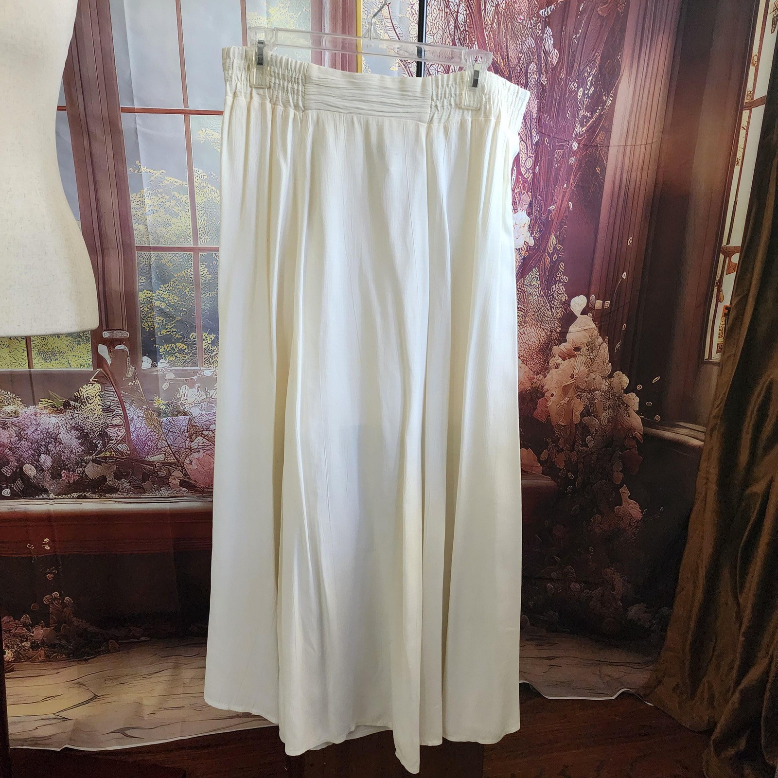 Francine Browner Vintage Lace Front Blouse & Pleated Maxi Skirt Set Off White M