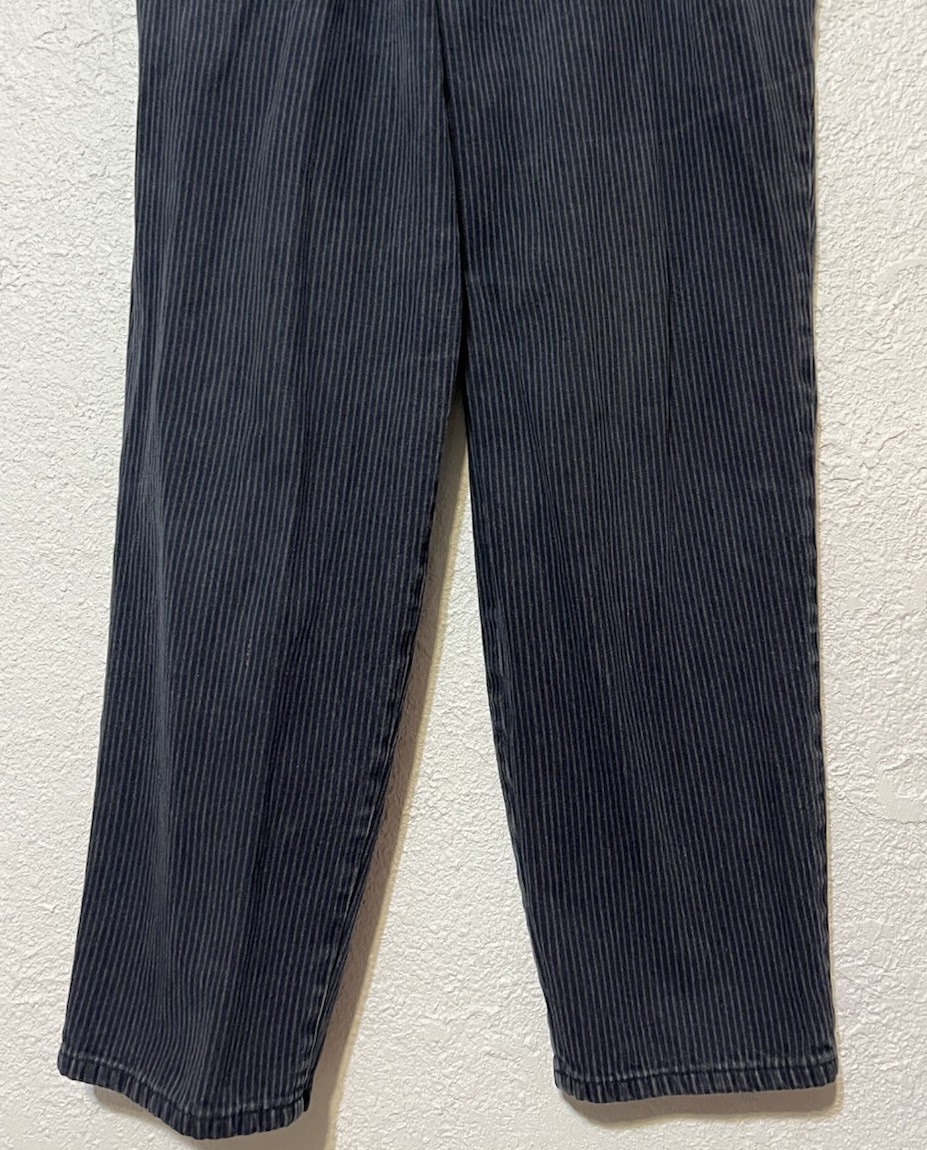 Chic Vtg Petite Size 4P Pinstriped Jean Pull On Blue Pants Elastic Waist 26×26.5