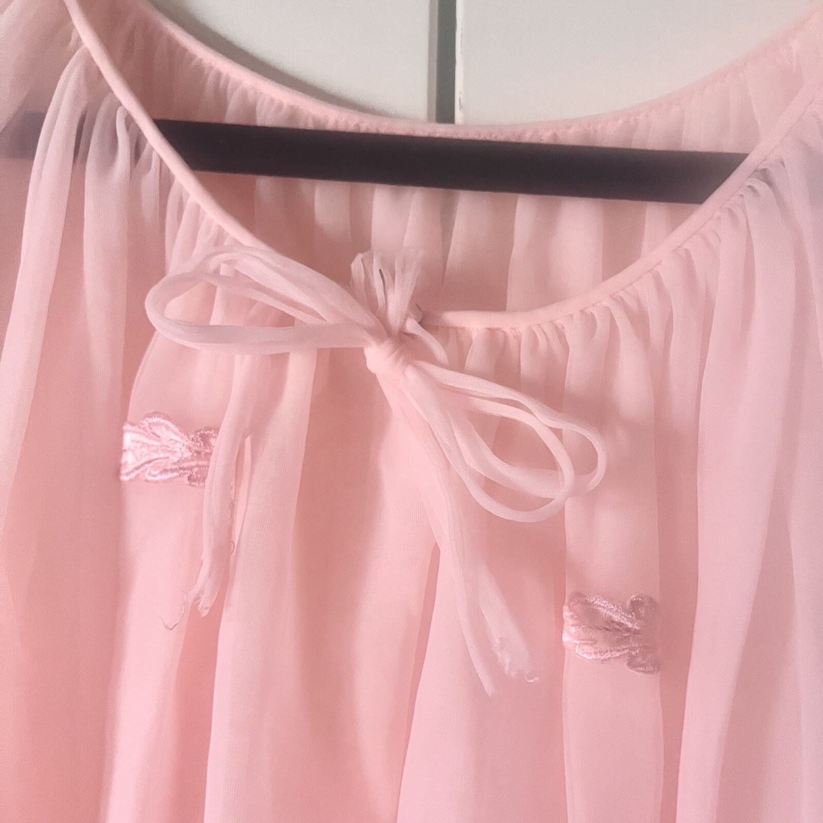 Vintage Airy Sheer Cotton Candy Pink Chiffon Peignoir Small