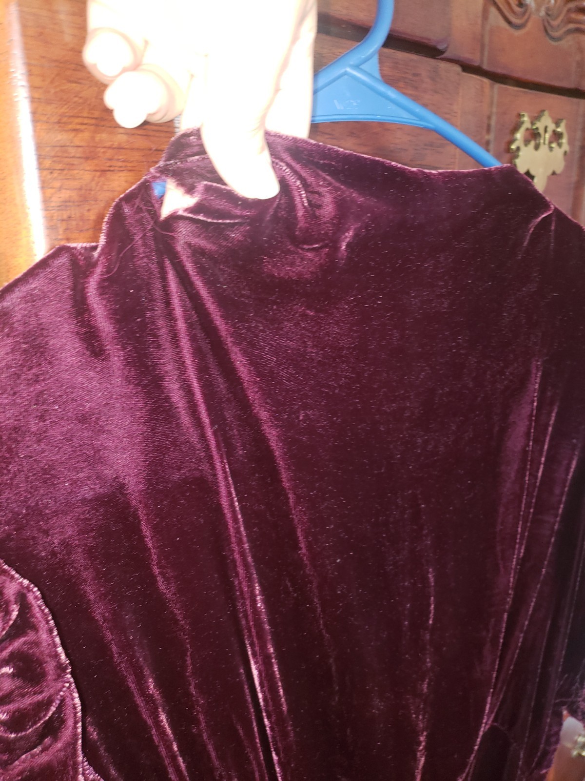 Vintage Burgundy Crushed Velvet Dress With Belt