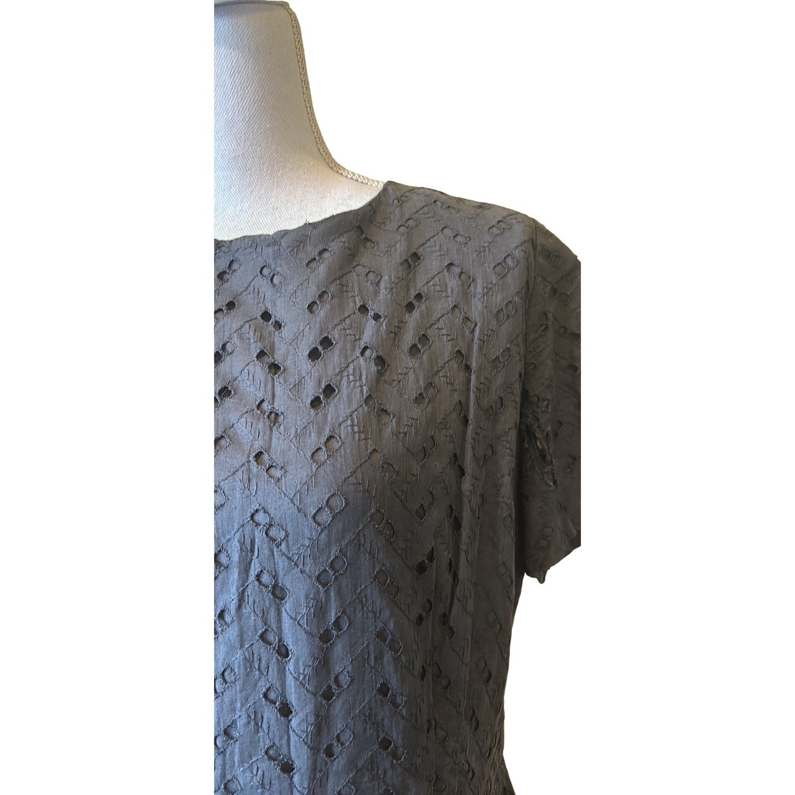 Vintage Key Casuals Atlanta Black Eyelet Midi Dress, medium, classic, feminine