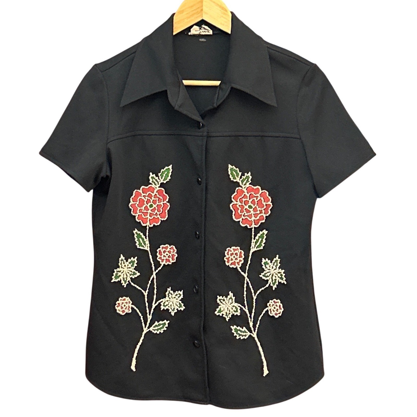 Vintage 70s Forever Young Button Up Top Floral Embroidered Retro Folk Western