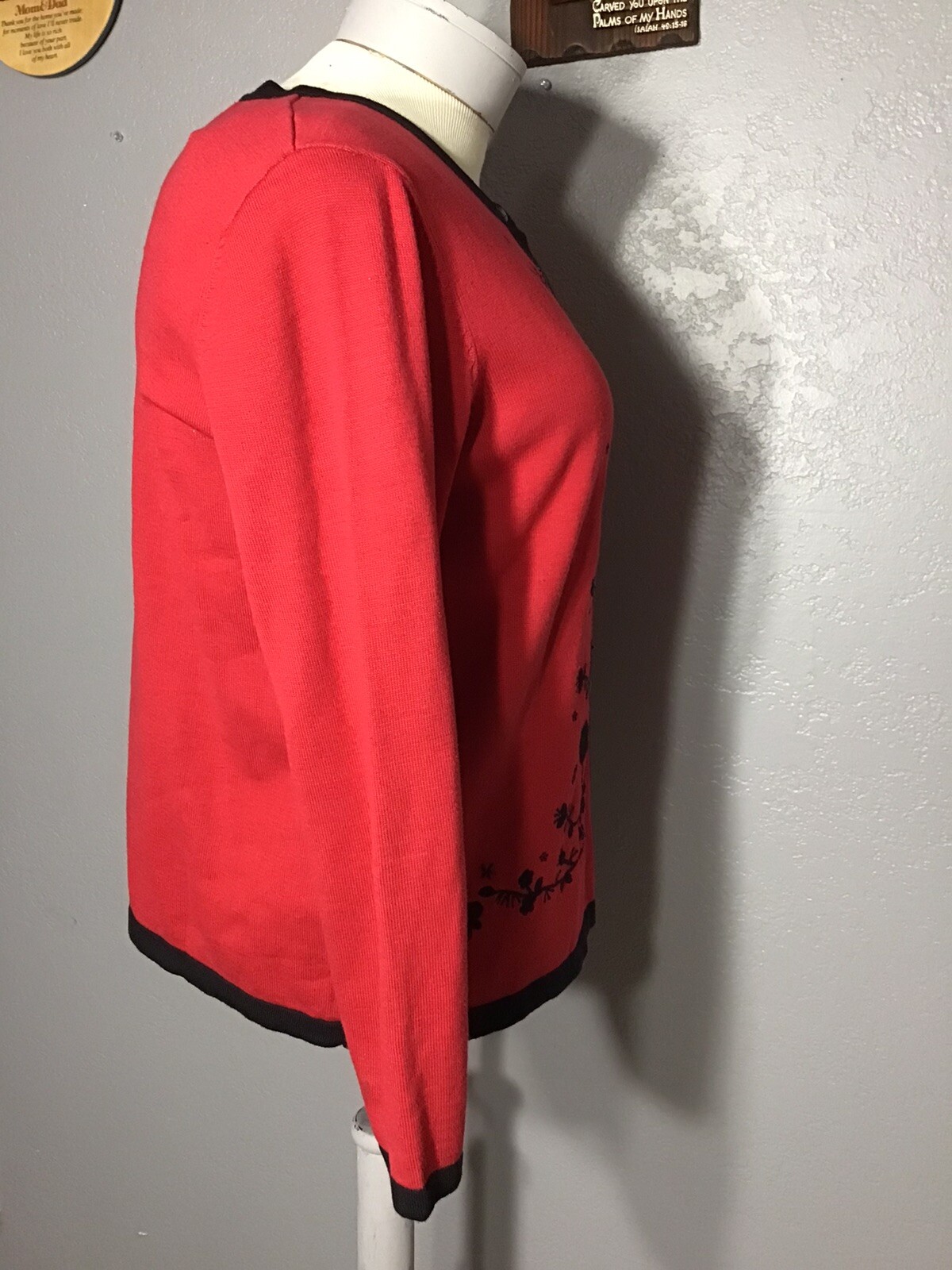 SERENGETI VINTAGE Floral Embroidered Cardigan,bead Accents Jewel Sz L Red