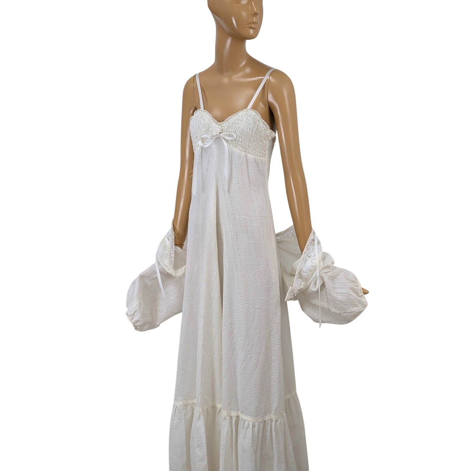 Vintage 70s Jody T of California White Lace Maxi Dress & Jacket Set Bridal Boho
